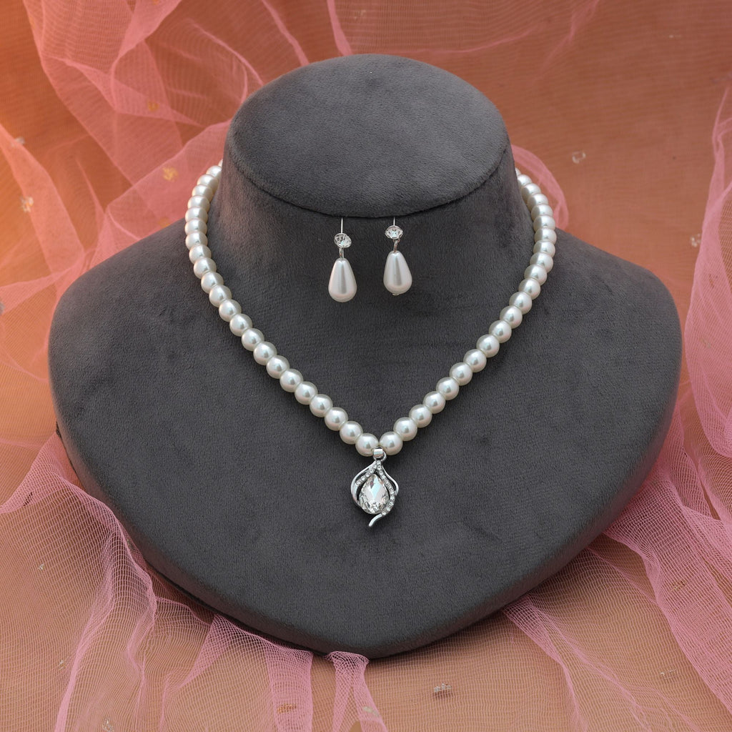 White Color Stone Necklace Set Bridal Style