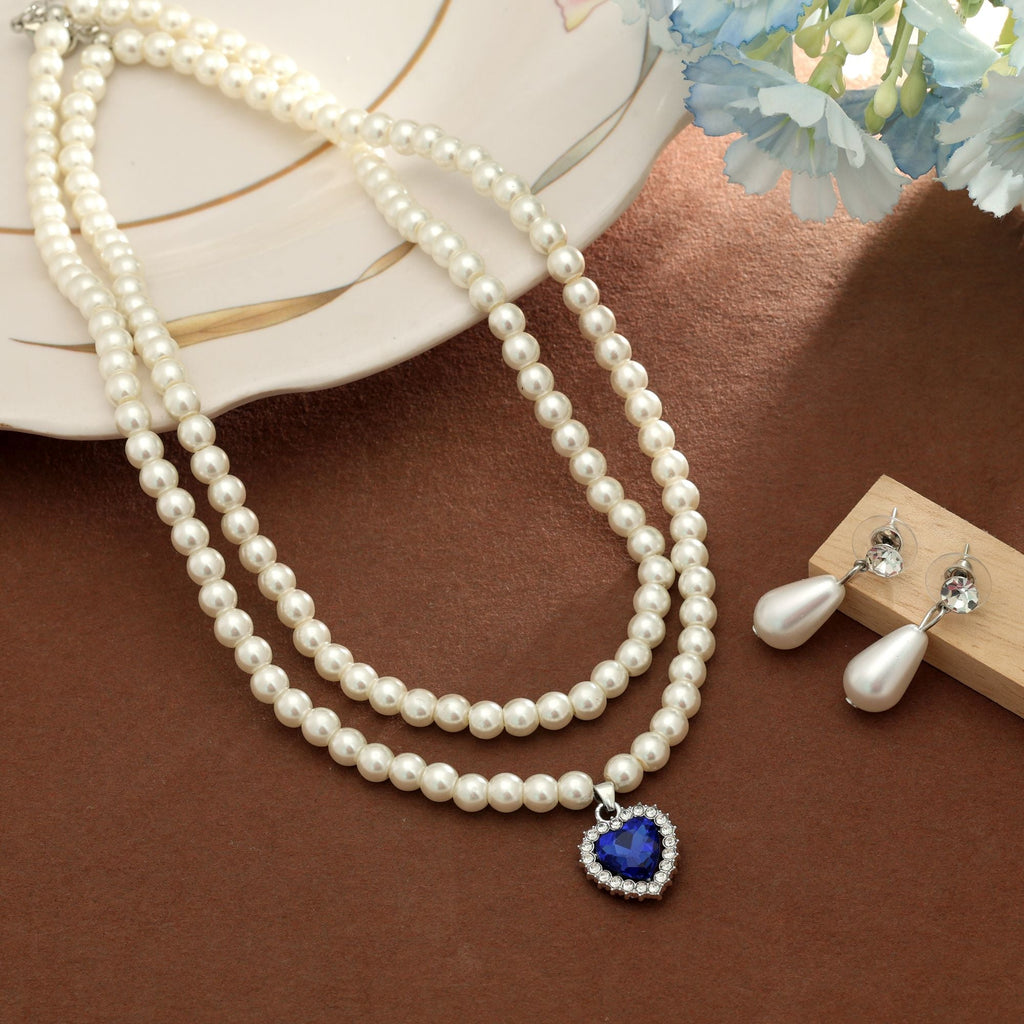Blue Color Stone Necklace Set Party Style