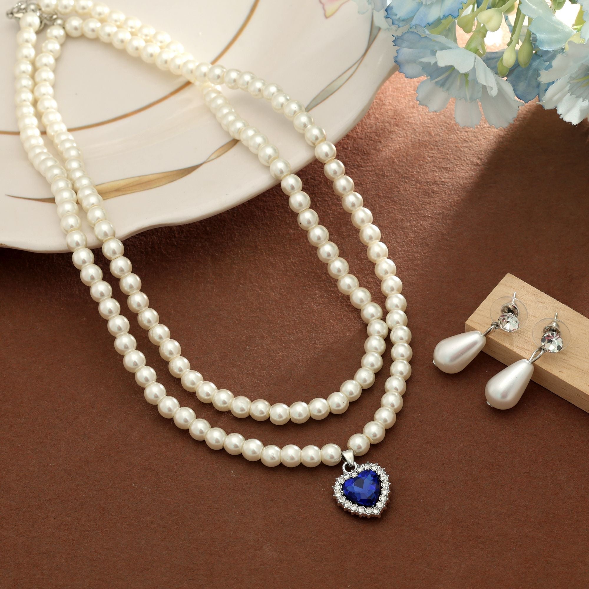 Blue Color Stone Necklace Set Party Style