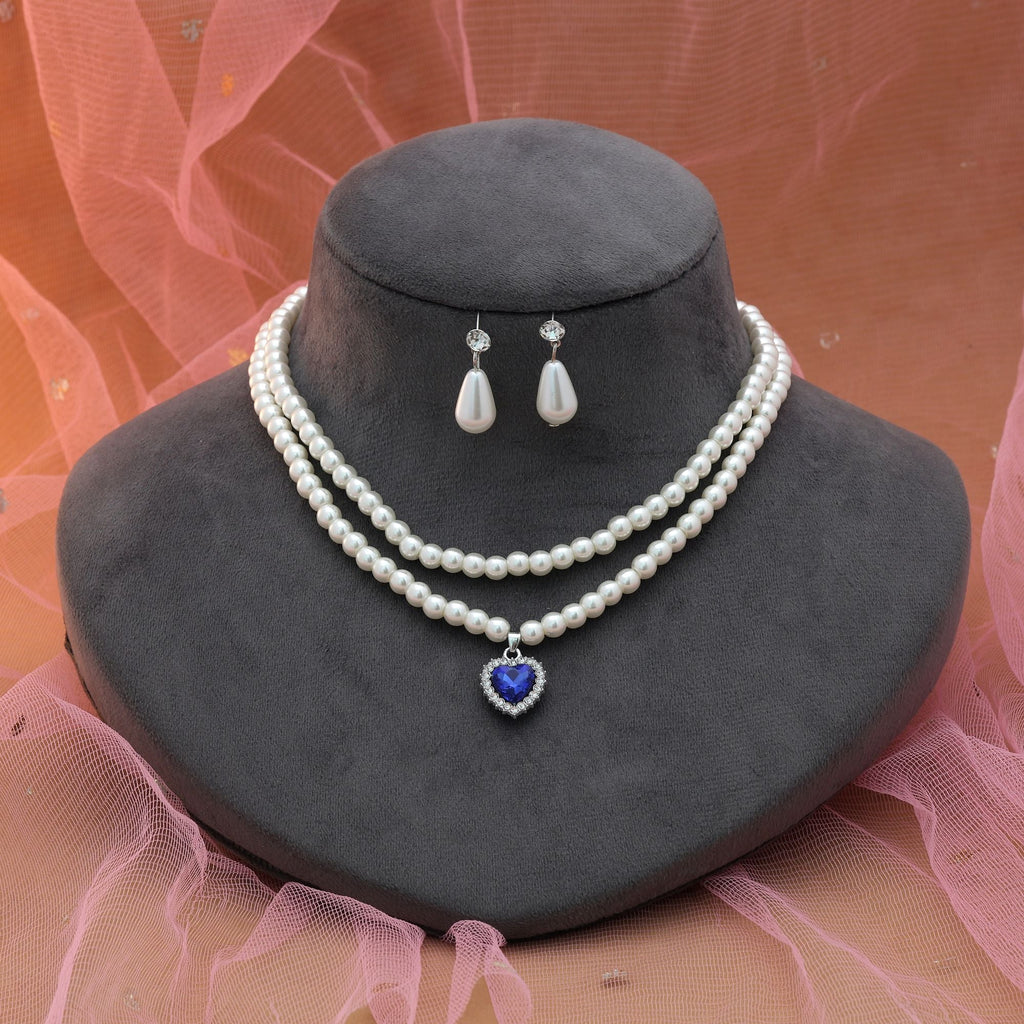 Blue Color Stone Necklace Set Party Style