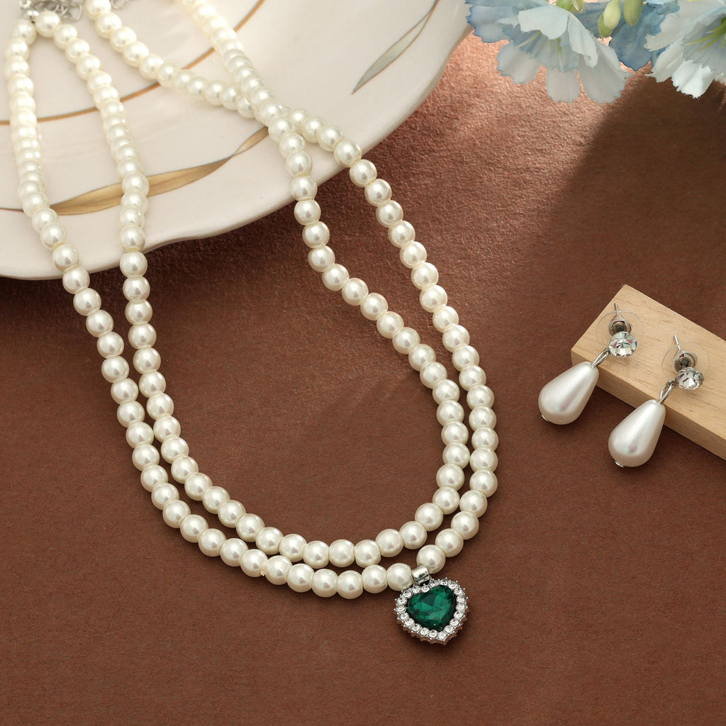 Green Color Stone Necklace Set Festive Style