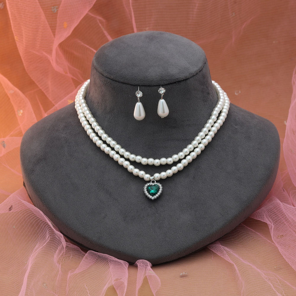Green Color Stone Necklace Set Festive Style