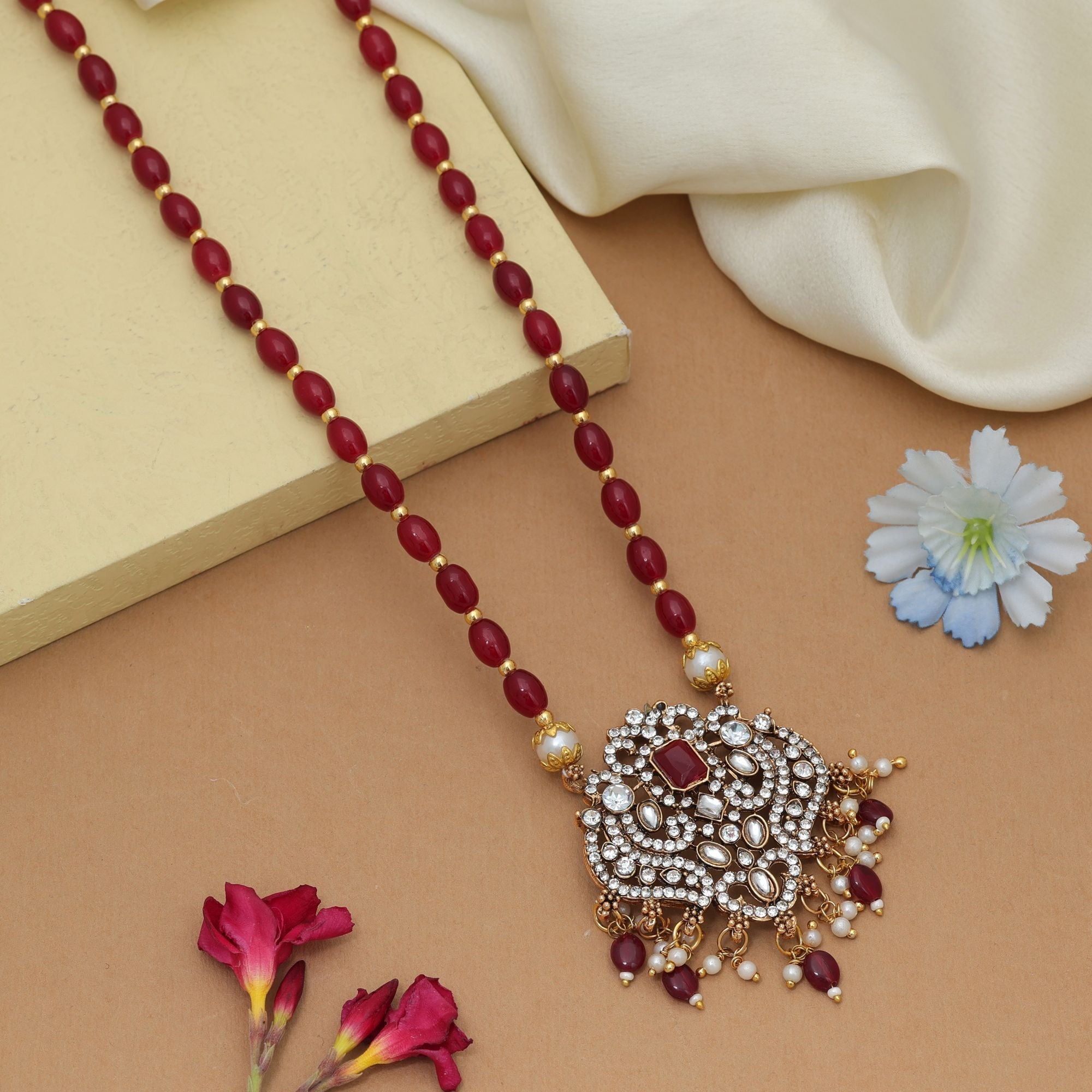 Maroon Color Stone Necklace