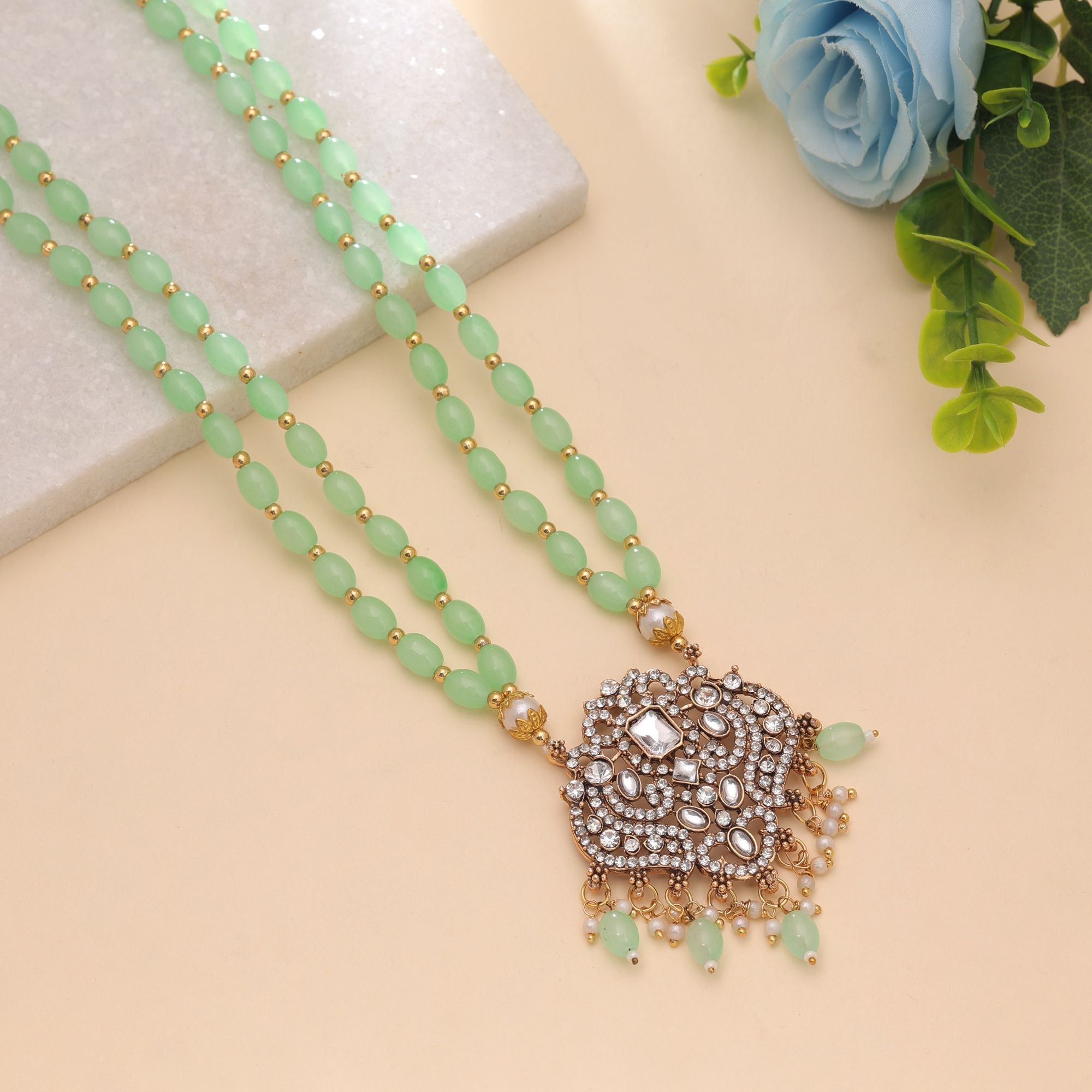 Pista Green Color Stone Necklace