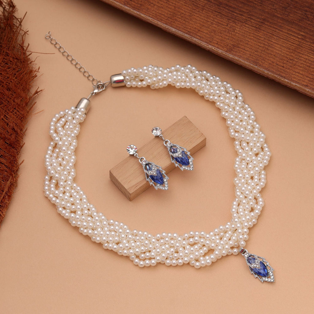 Blue Color Stone Necklace Set Stylish Traditional Design