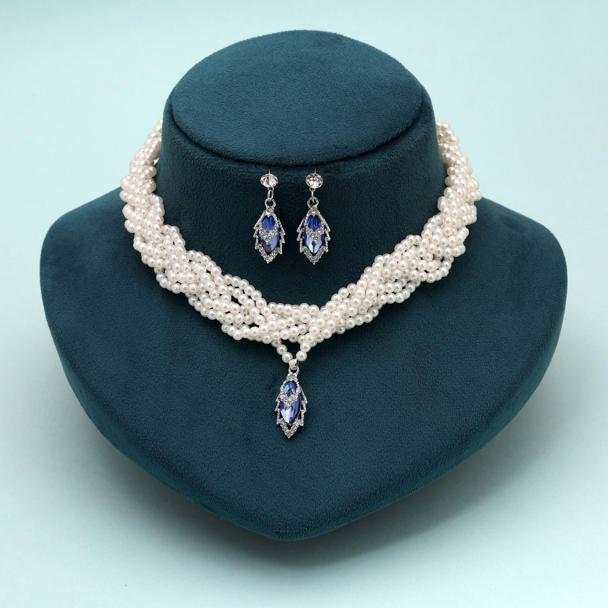 Blue Color Stone Necklace Set Stylish Traditional Design