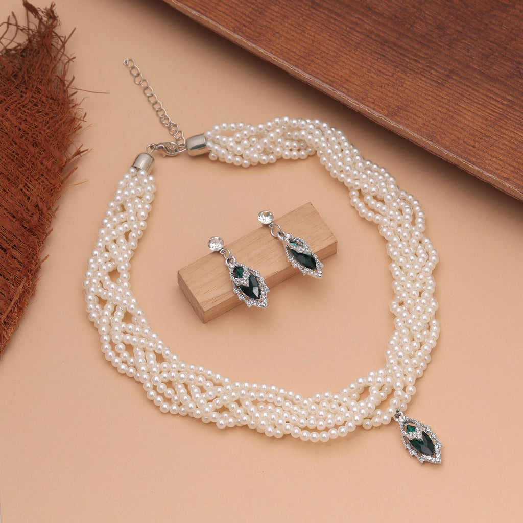 Green Color Stone Necklace Set Royal Ethnic Design