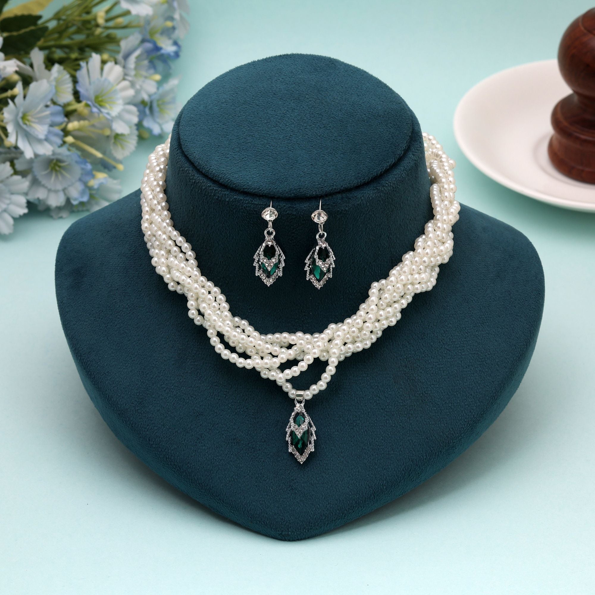 Green Color Stone Necklace Set Royal Ethnic Design