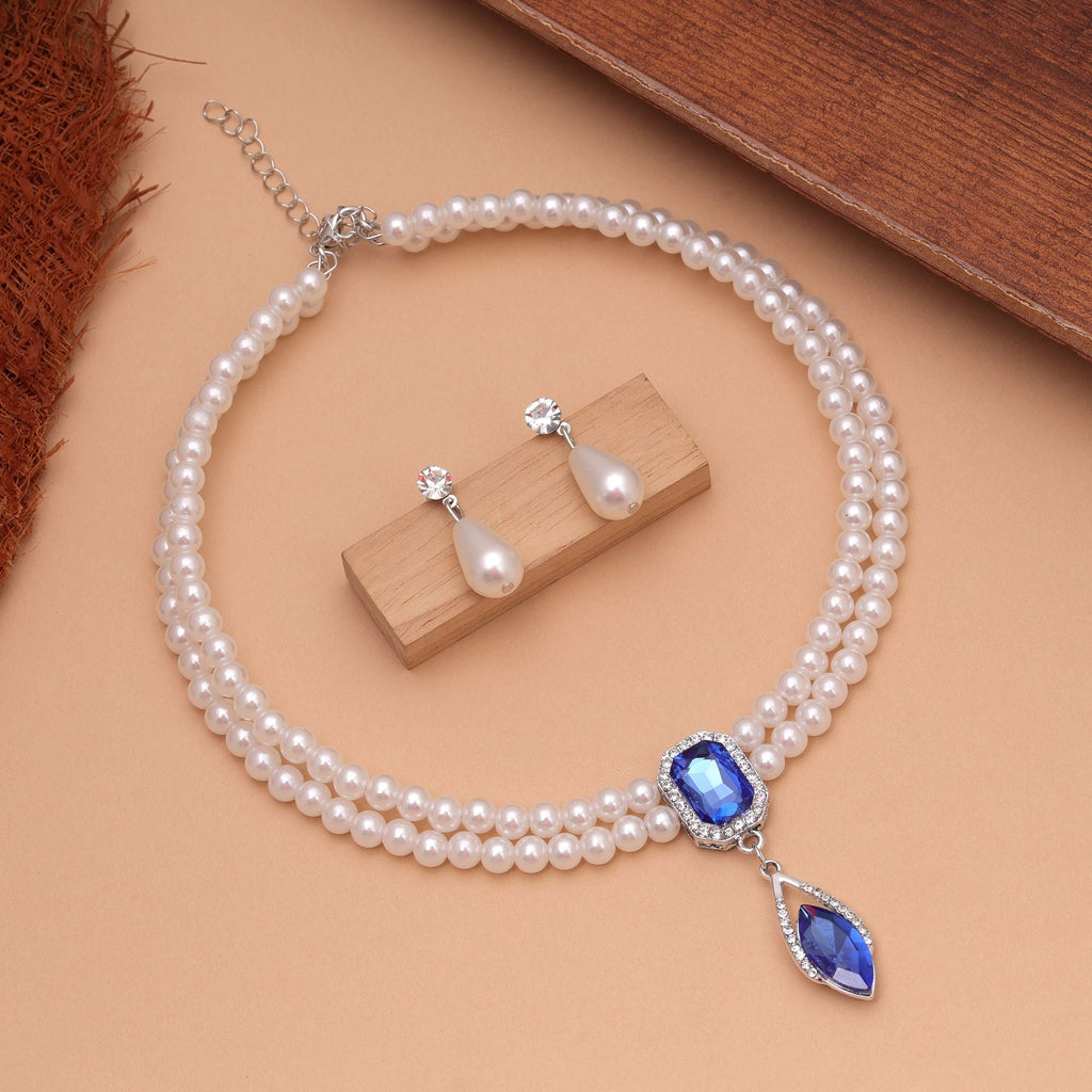 Blue Color Stone Necklace Set Premium Jewelry Style