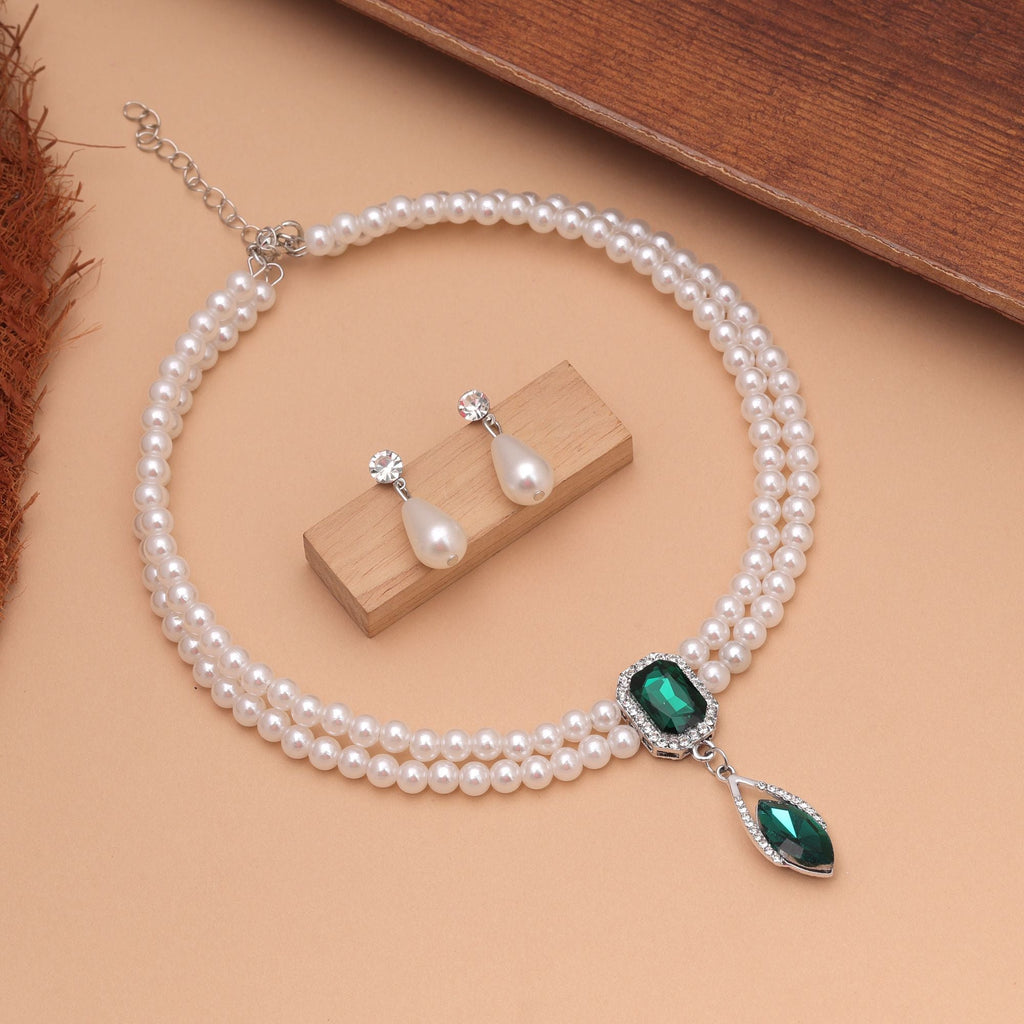 Green Color Stone Necklace Set Traditional Wear Style