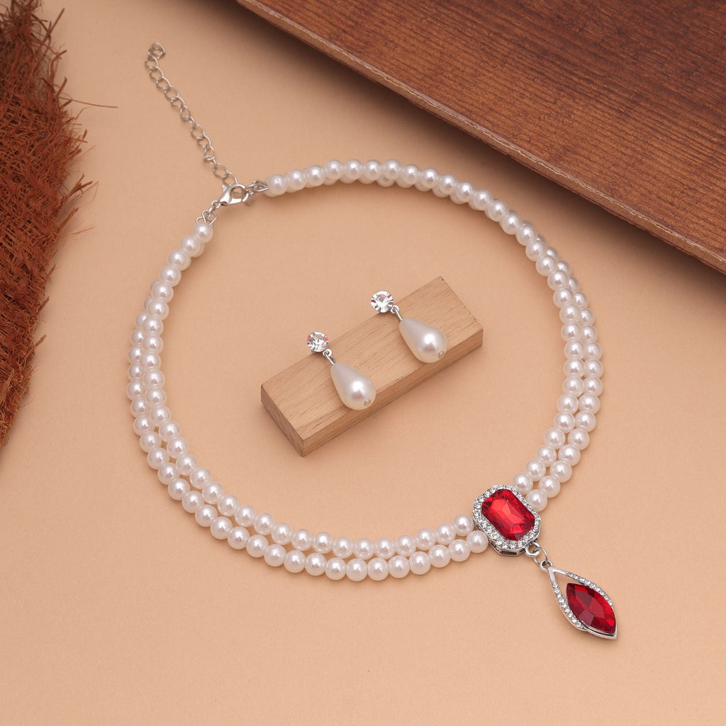 Red Color Stone Necklace Set Festive Ethnic Design