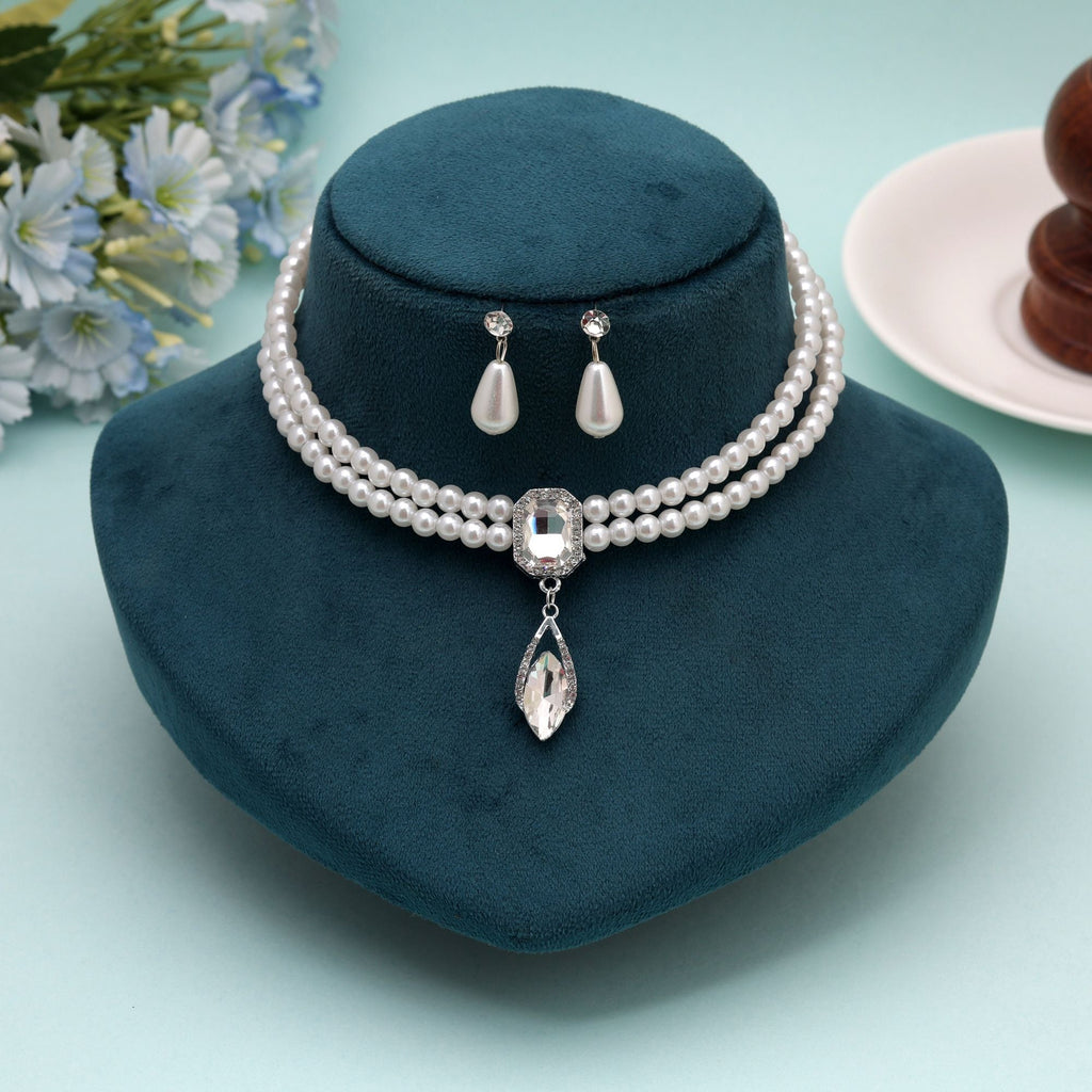 White Color Stone Necklace Set Graceful Designer Look