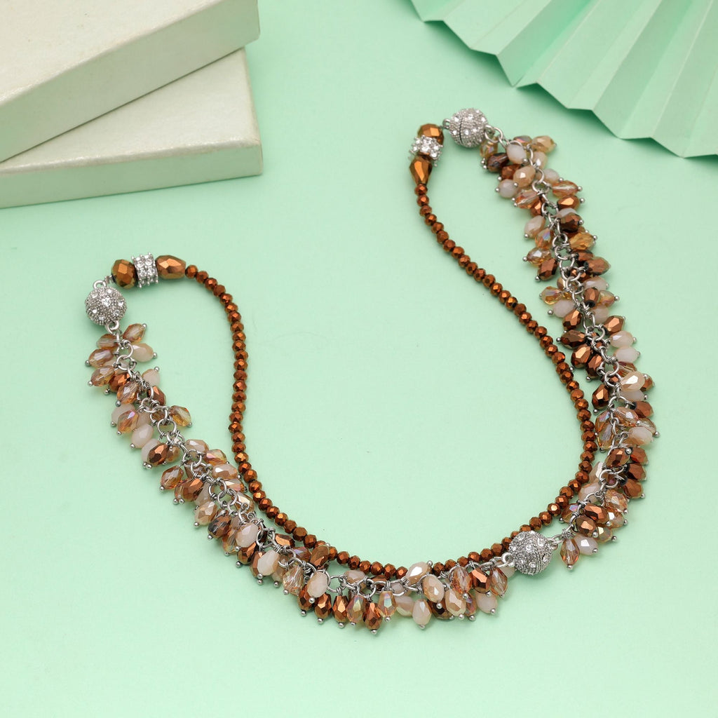 Brown & White Color Beaded Necklace with Handmade Style