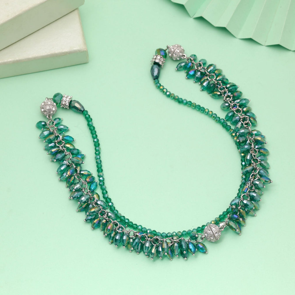 Green Color Beaded Necklace with Traditional Design