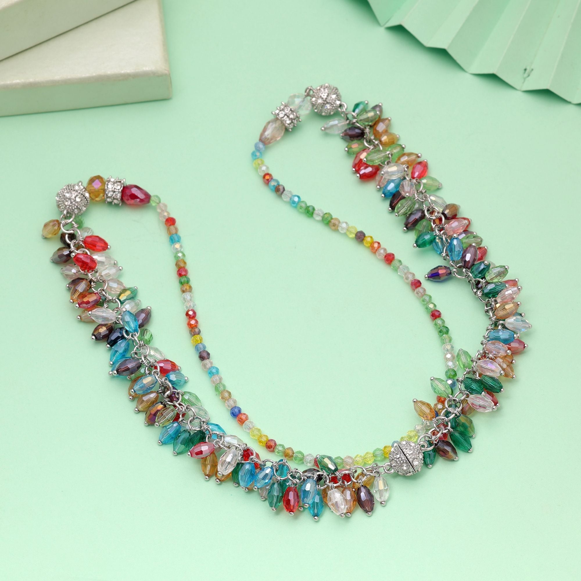 Multi Color Beaded Necklace with Handmade Fashion Design
