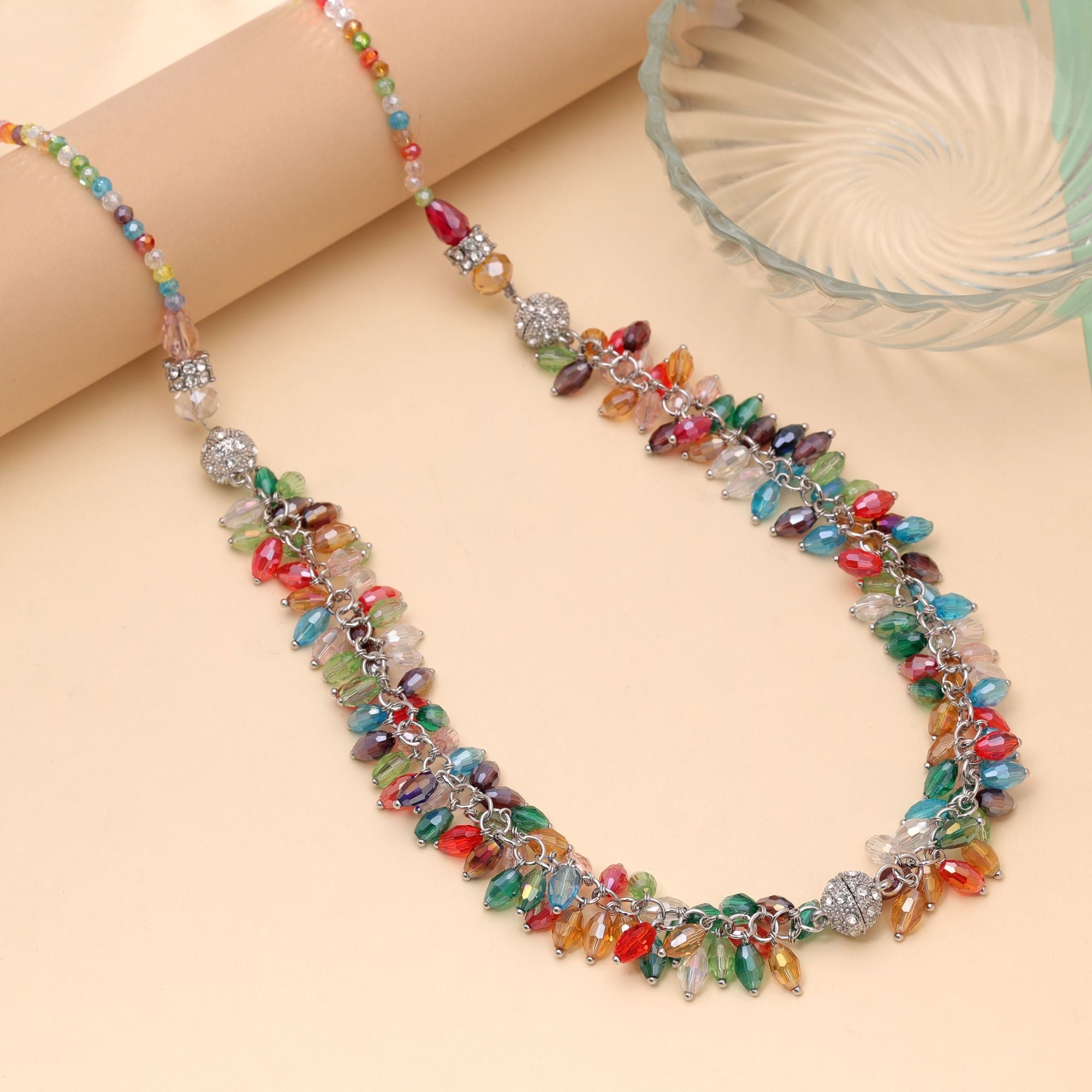 Multi Color Beaded Necklace with Handmade Fashion Design