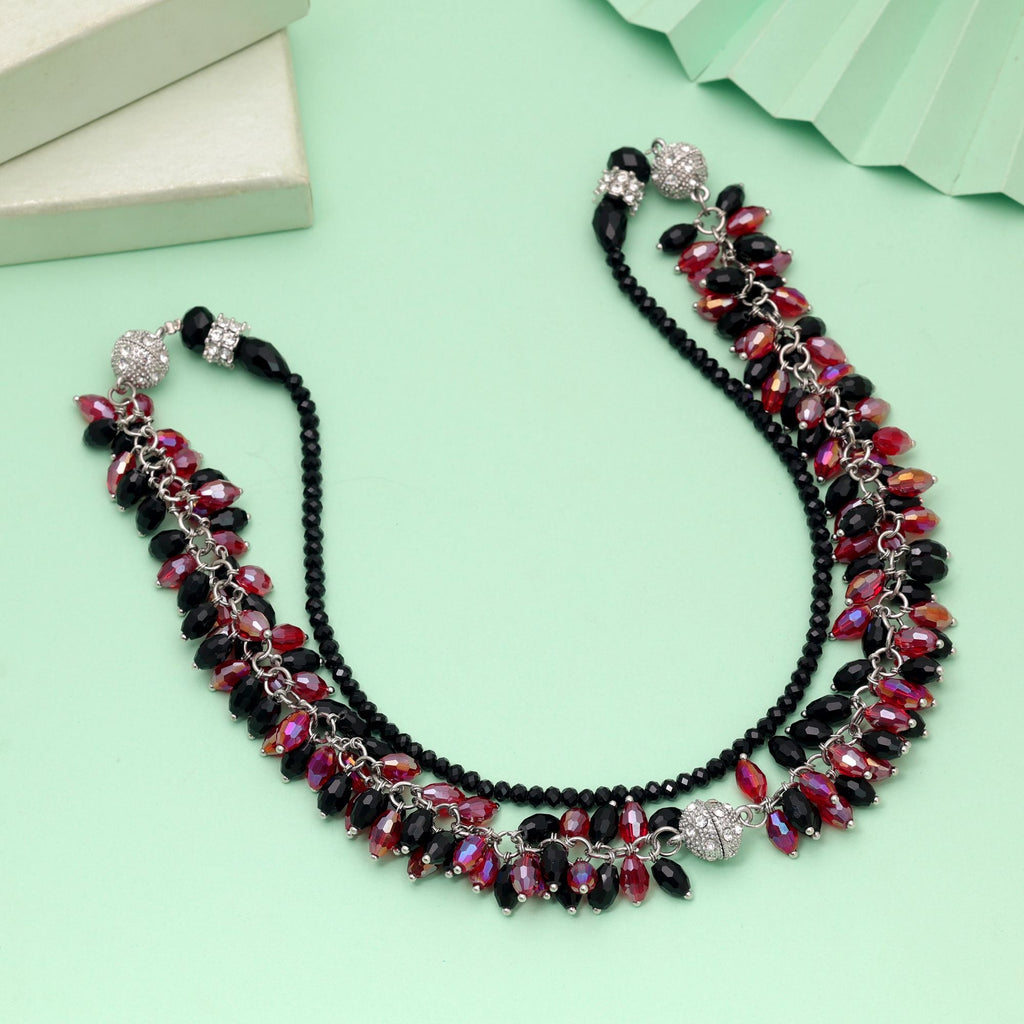 Red & Black Color Beaded Necklace with Ethnic Design