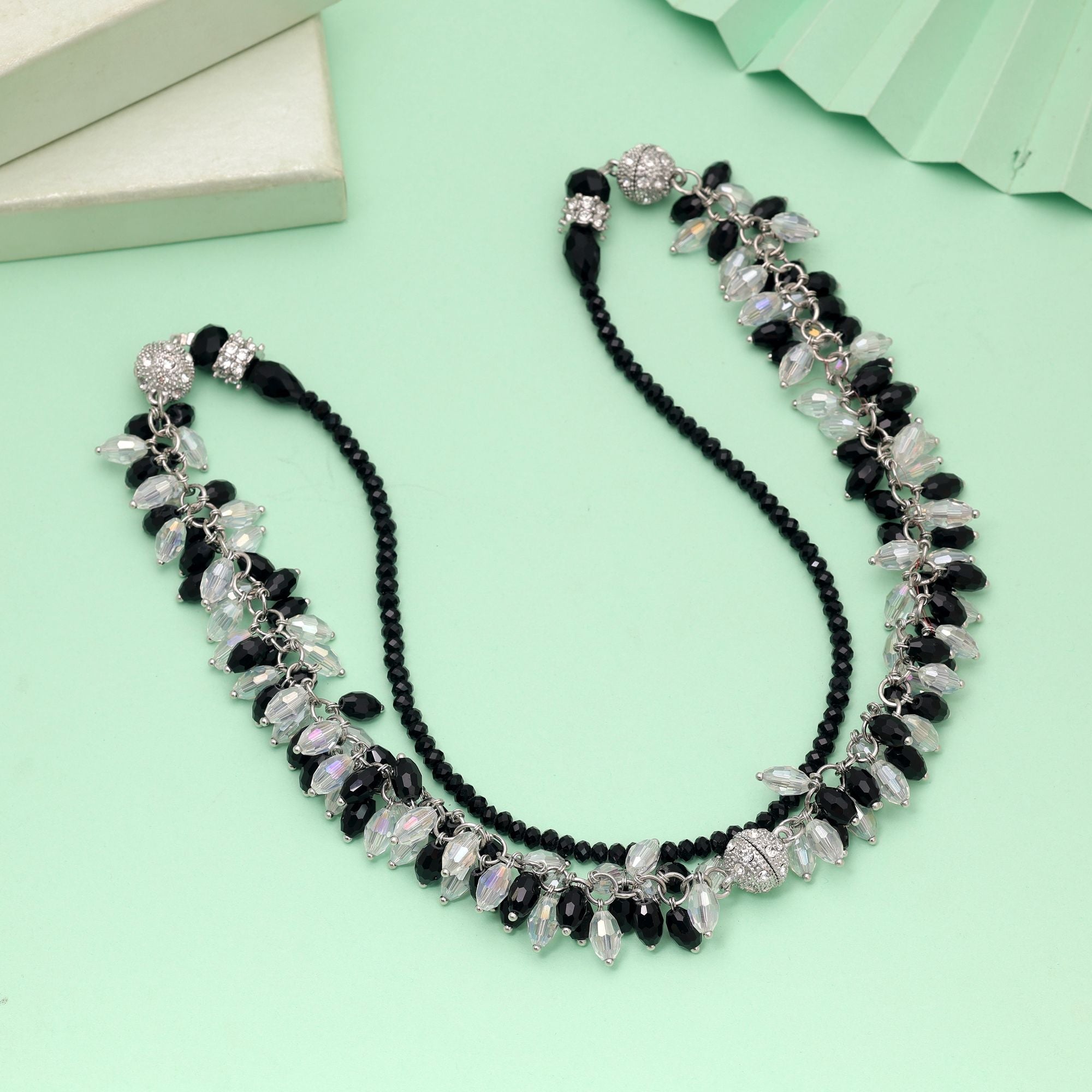 White & Black Color Beaded Necklace with Modern Style