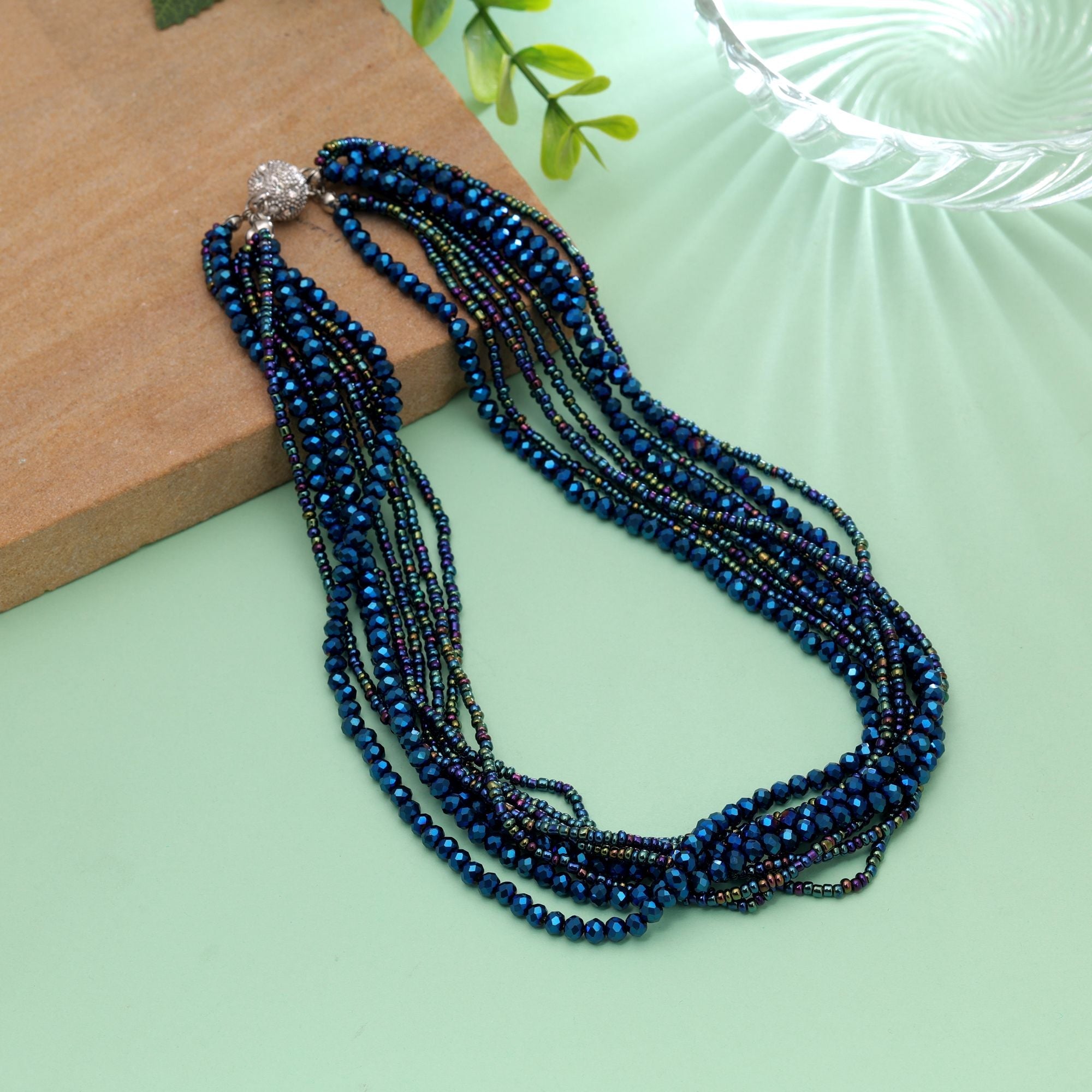 Blue Color Magnetic Beaded Necklace with Contemporary Design