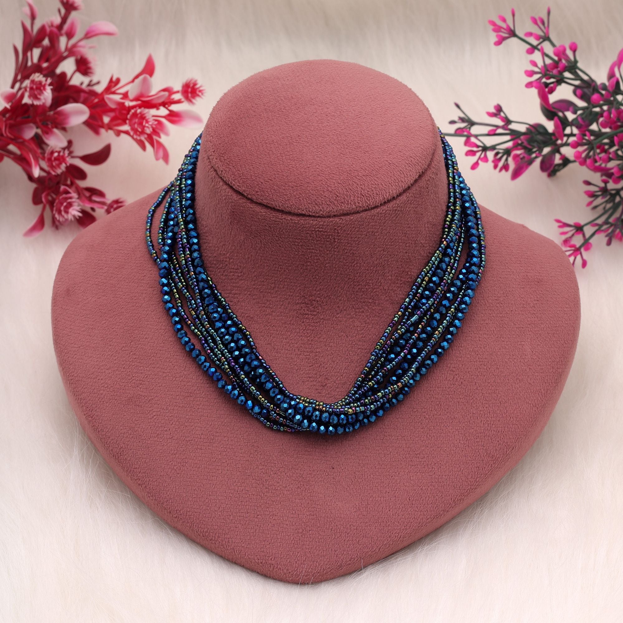 Blue Color Magnetic Beaded Necklace with Contemporary Design