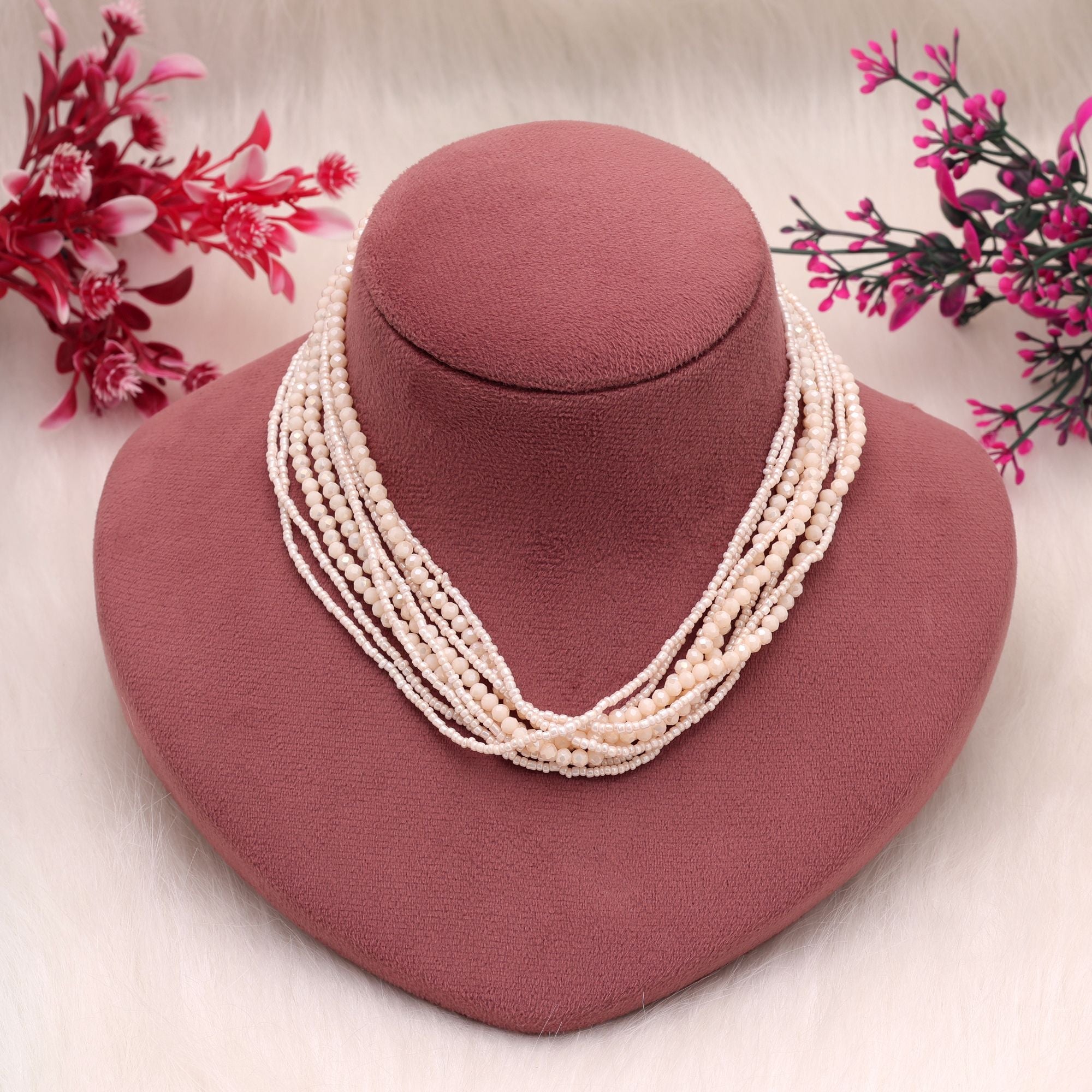 Peach Color Magnetic Beaded Necklace with Modern Style