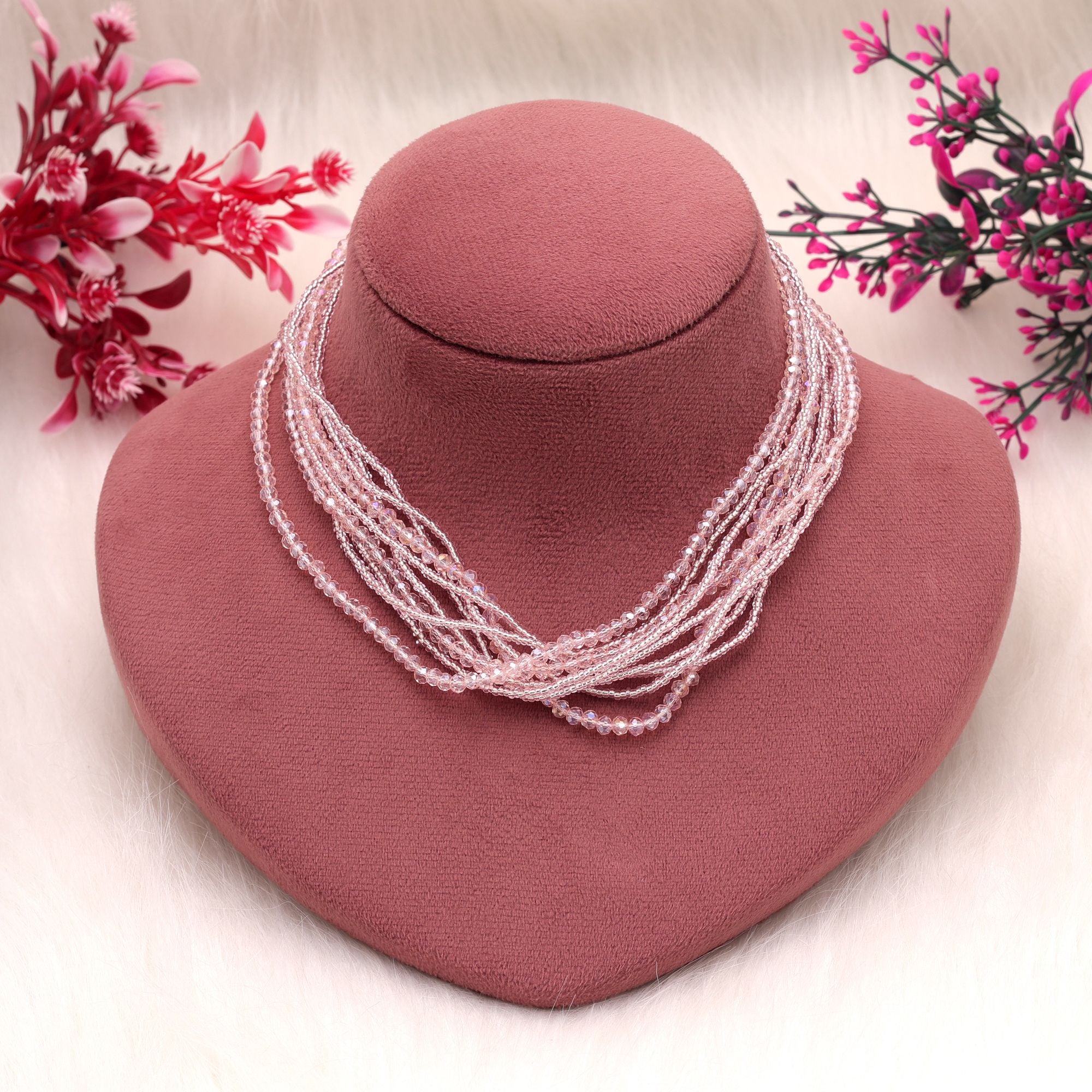 Pink Color Magnetic Beaded Necklace with Designer Look