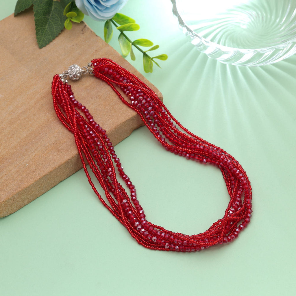 Red Color Magnetic Beaded Necklace with Handmade Style