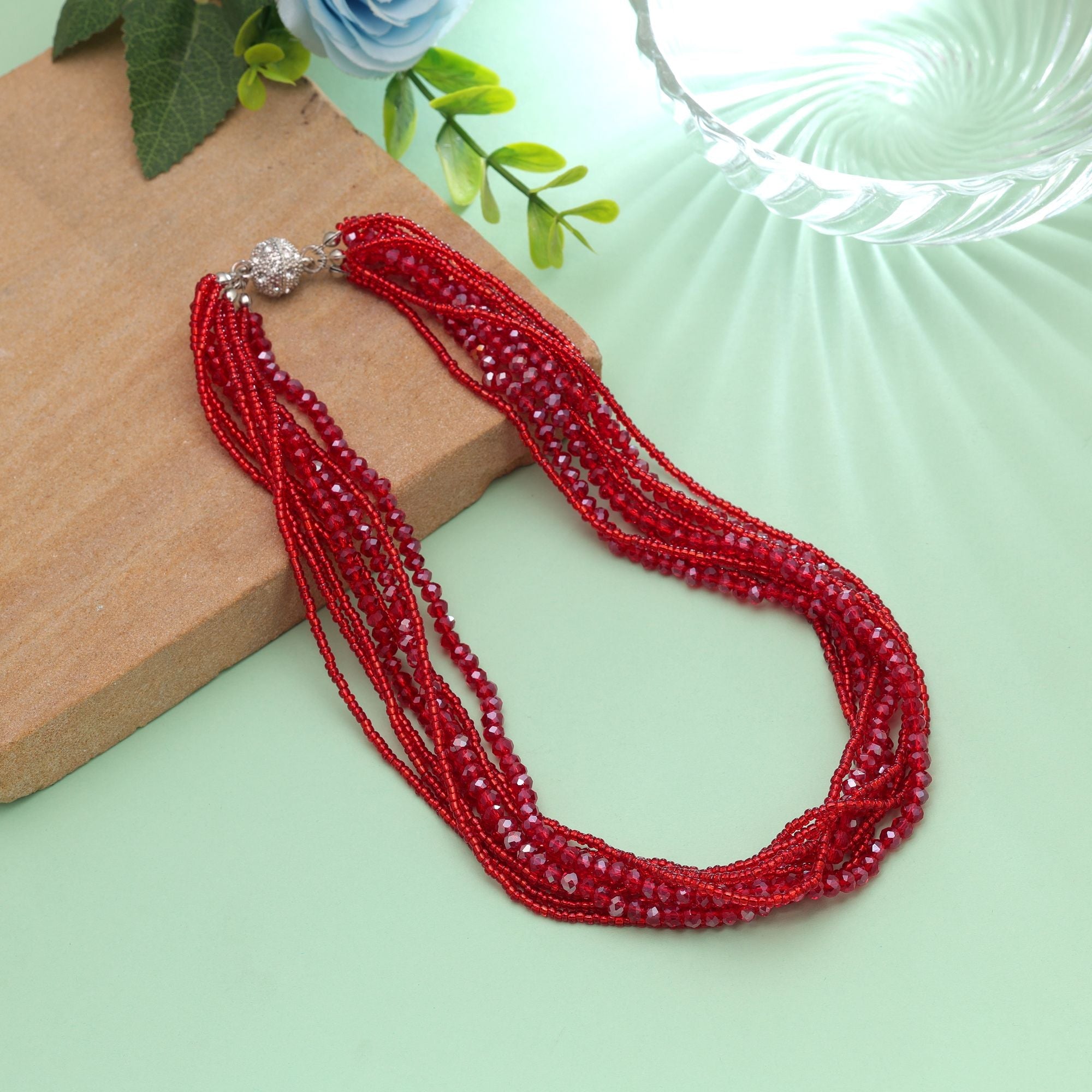 Red Color Magnetic Beaded Necklace with Handmade Style