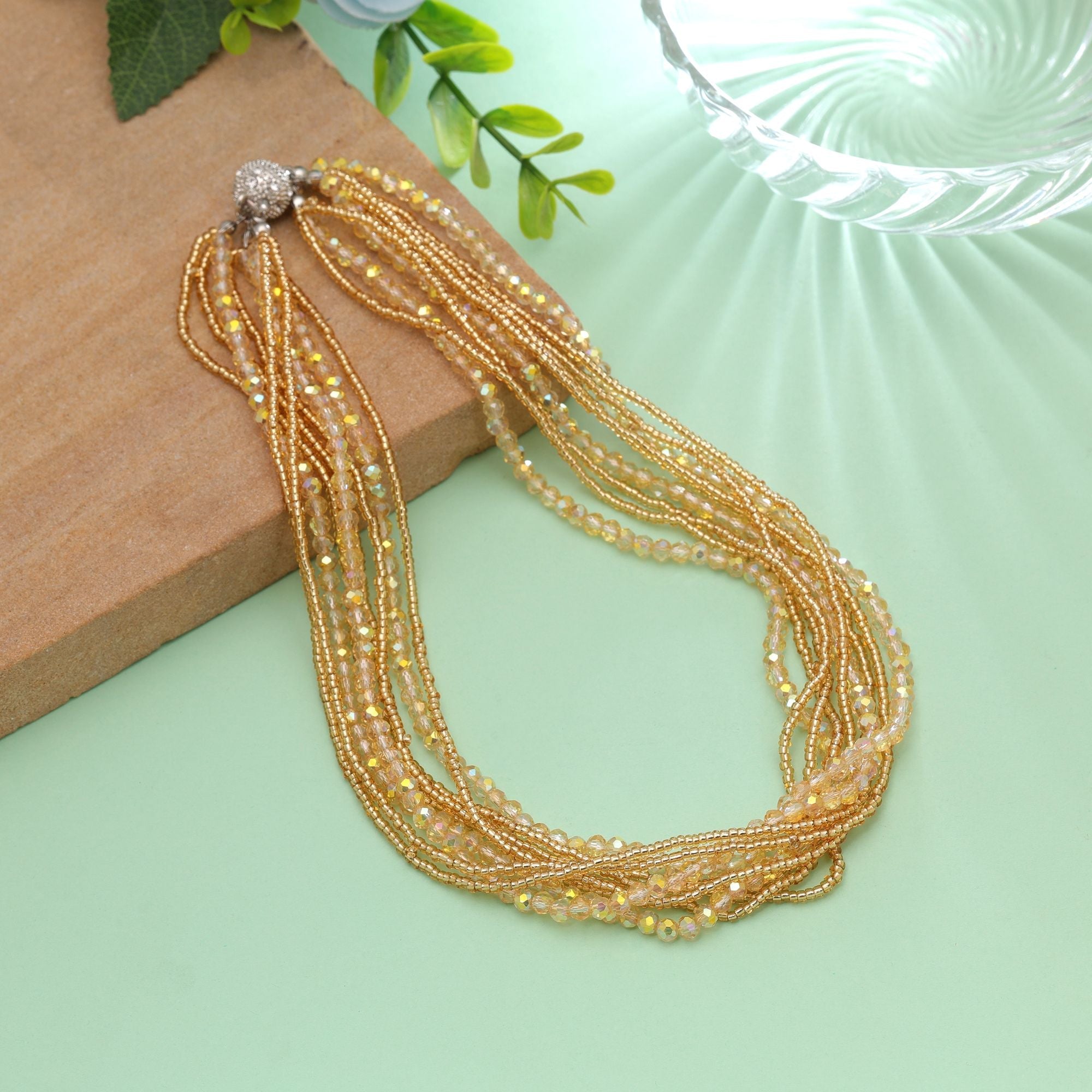 Yellow Color Magnetic Beaded Necklace with Elegant Style