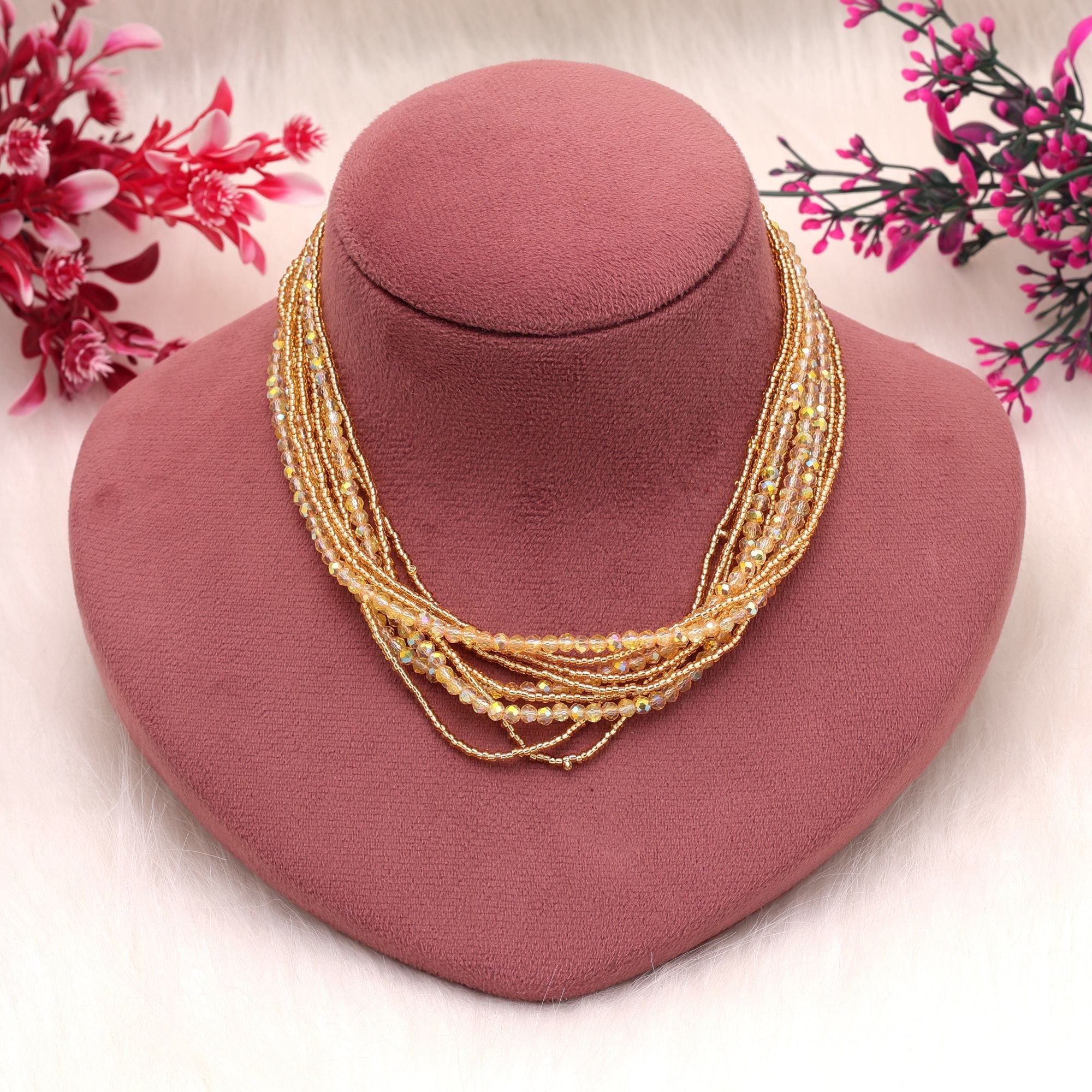 Yellow Color Magnetic Beaded Necklace with Elegant Style