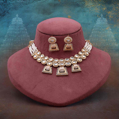 Pure Gold Color Matte Gold Necklace Set Ideal For Bridal And Festive Occasions