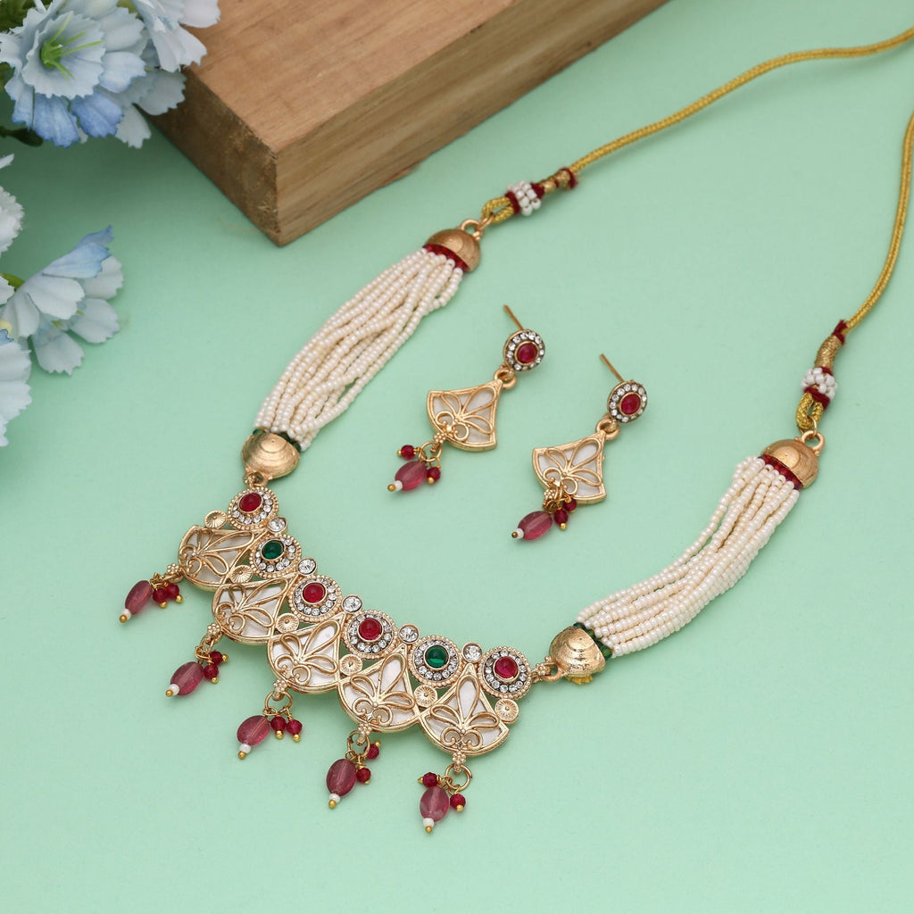 Multi Color Matte Gold Necklace Set