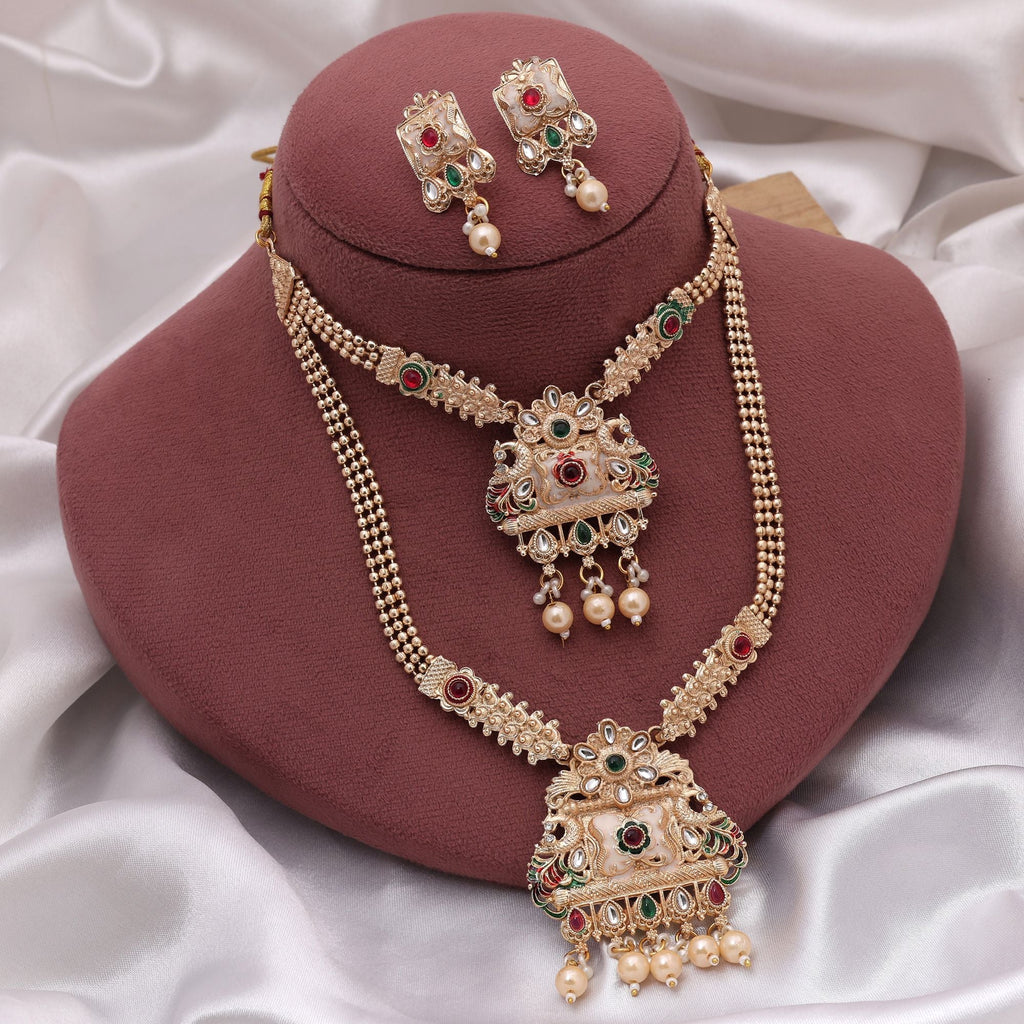 Rani & Green Matte Gold Necklace Set