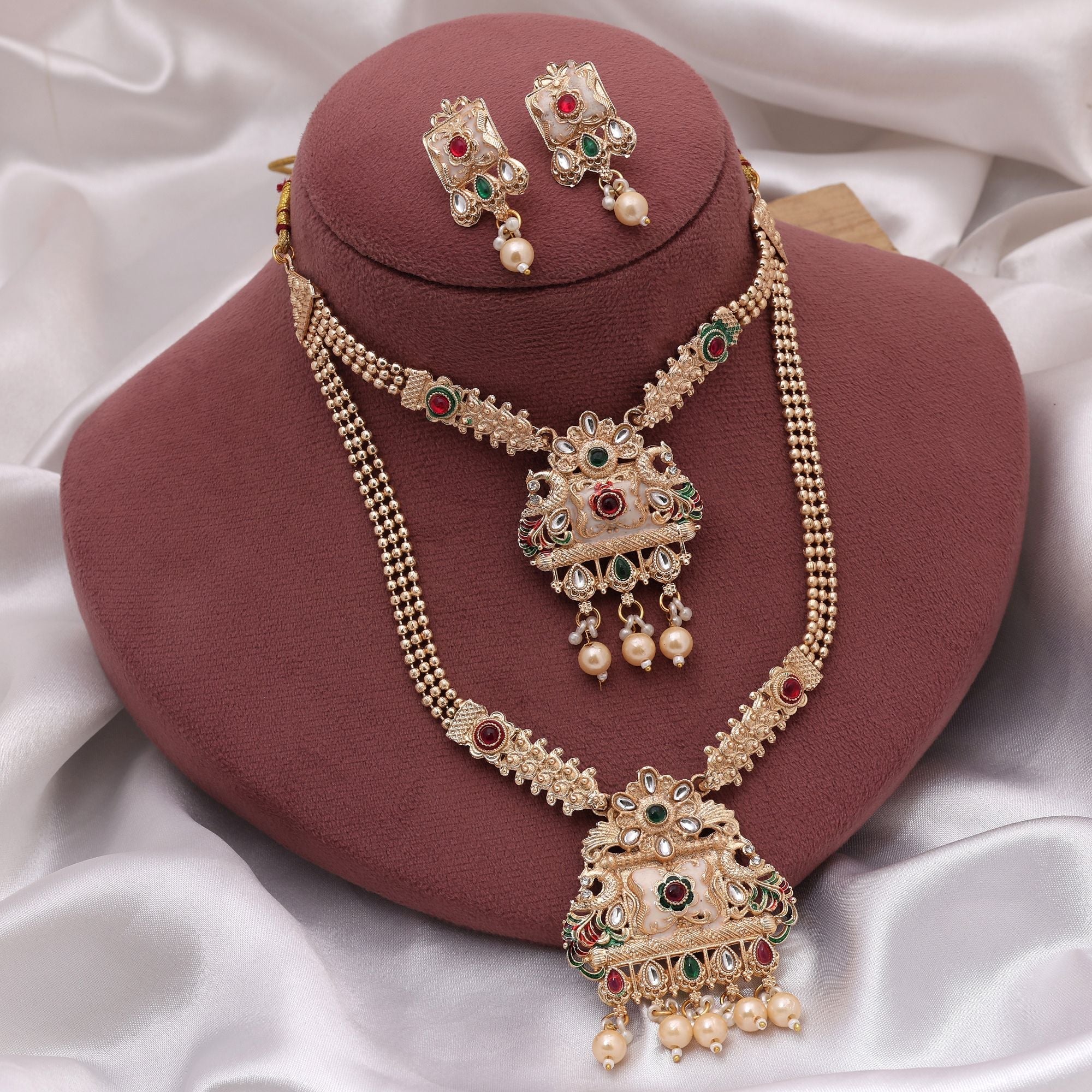 Rani & Green Matte Gold Necklace Set