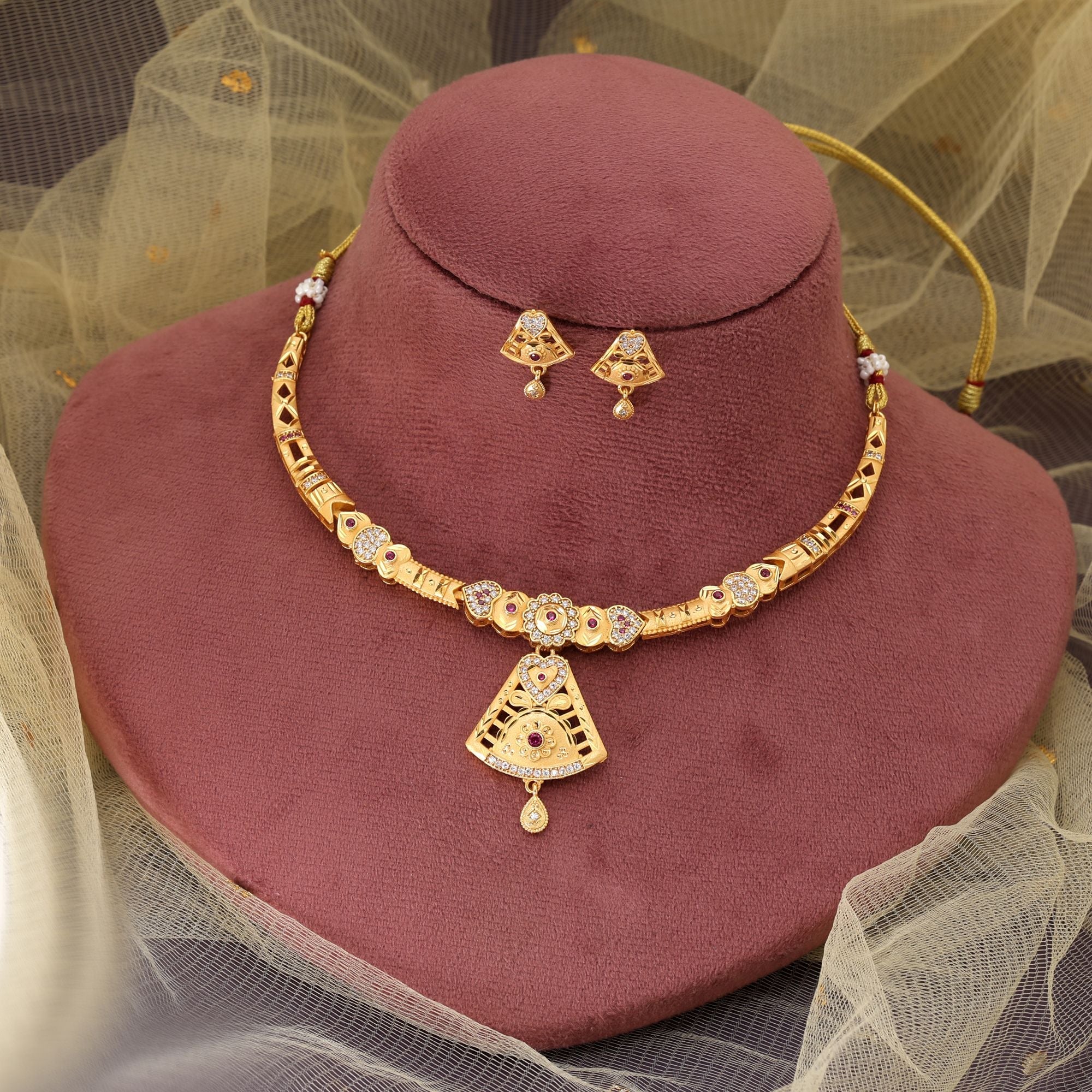 Gold Color Matte Gold Necklace Set
