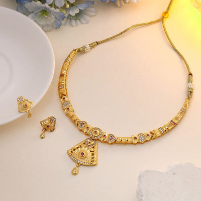 Gold Color Matte Gold Necklace Set