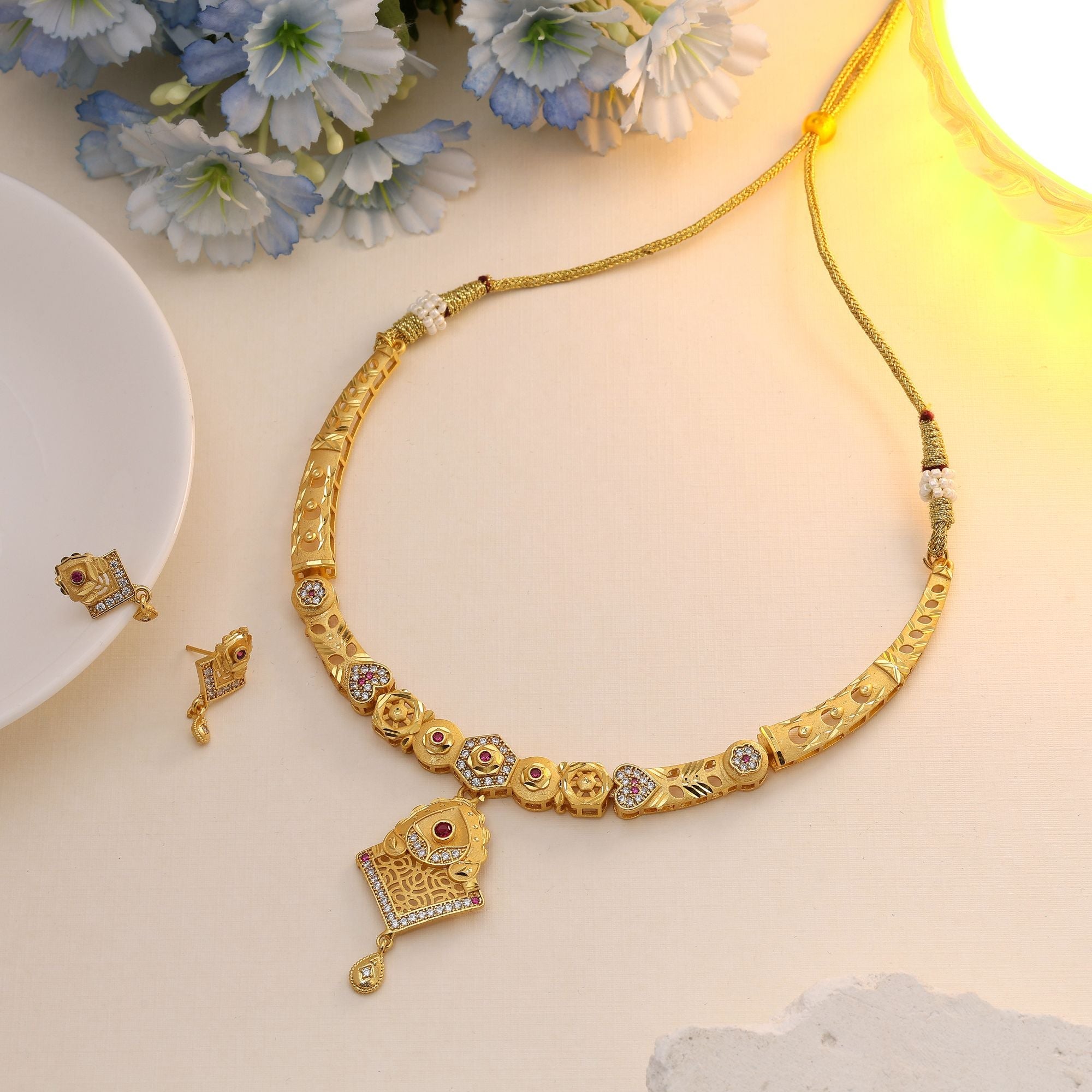 Gold Matte Gold Ethnic Necklace Set