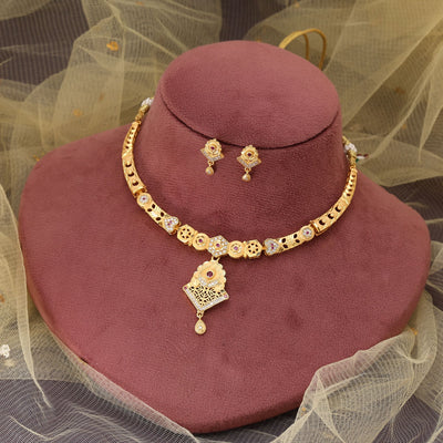 Gold Matte Gold Ethnic Necklace Set