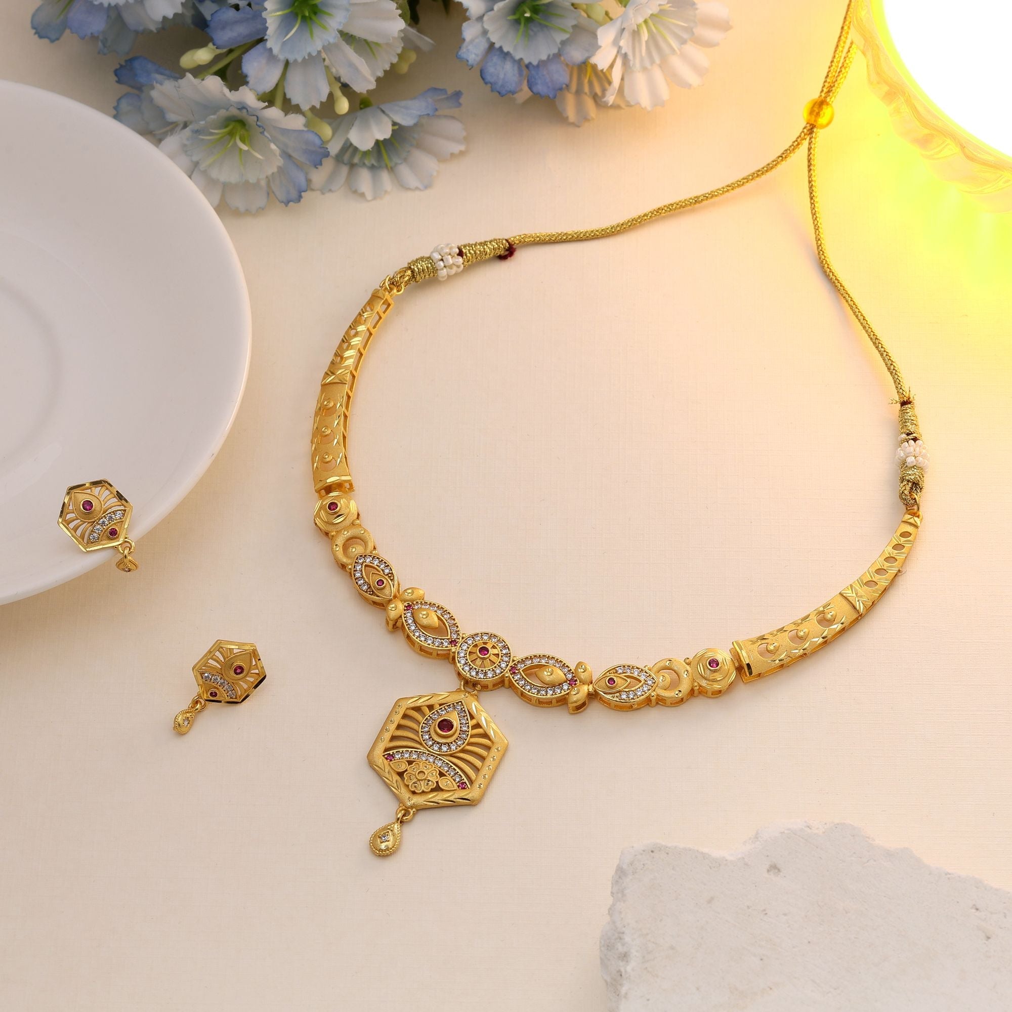 Gold Matte Gold Wedding Necklace Set