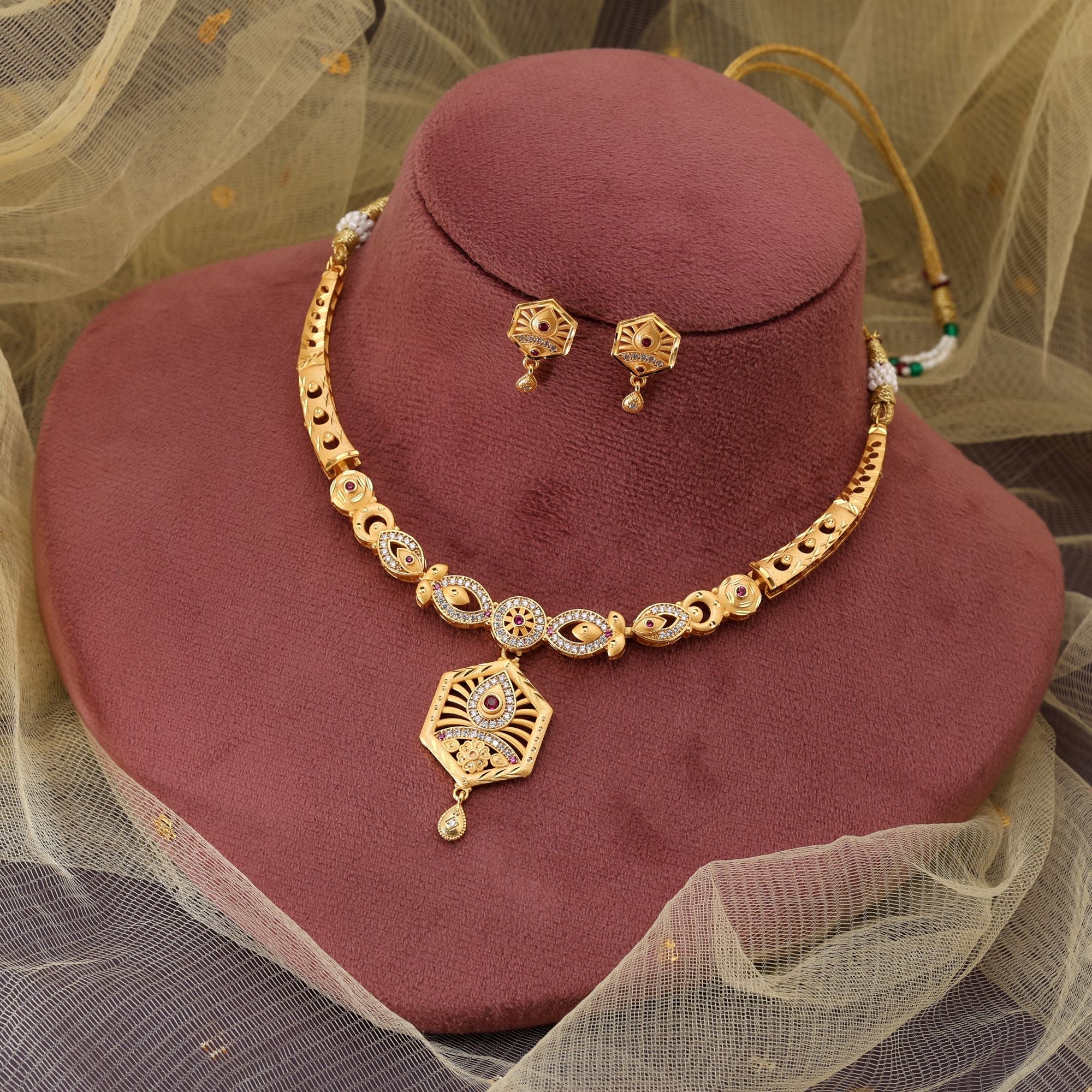 Gold Matte Gold Wedding Necklace Set