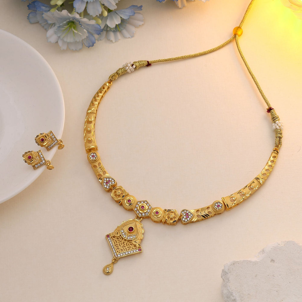 Gold Matte Gold Necklace Set for Saree & Lehenga