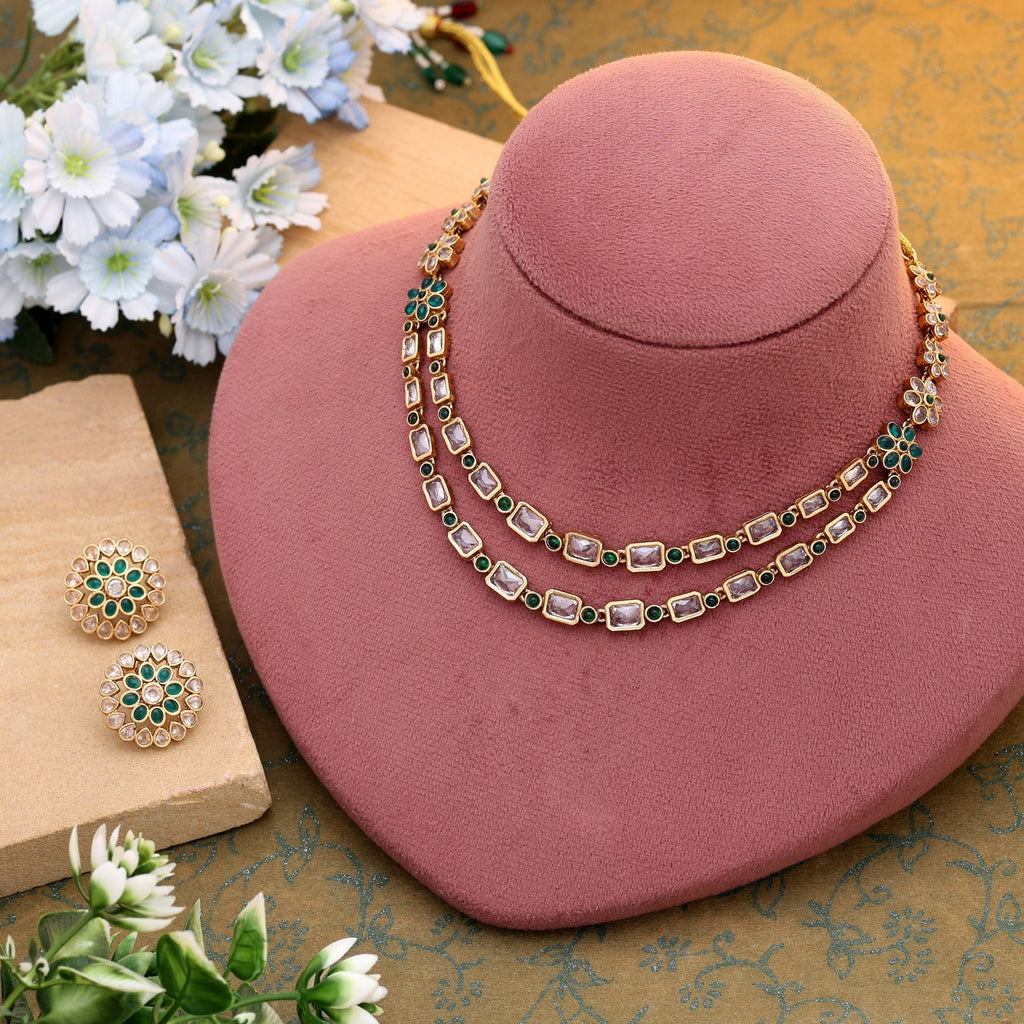 Heritage Craft Green Matte Gold Necklace Set