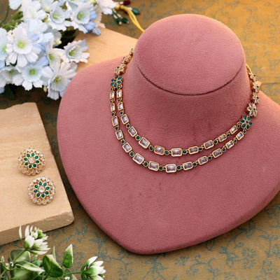 Heritage Craft Green Matte Gold Necklace Set