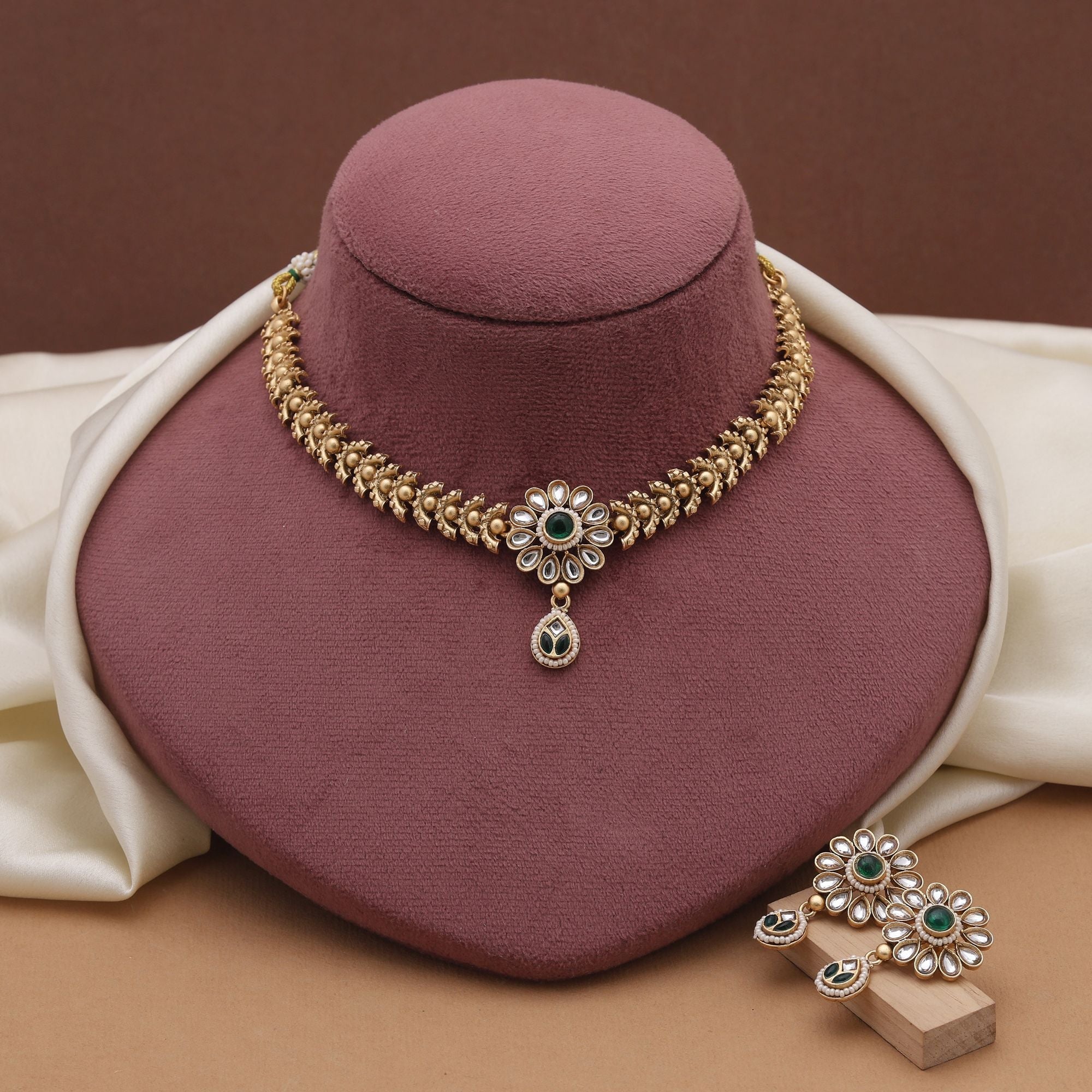 Spiritual Maroon Radha Krishna Matte Gold Set