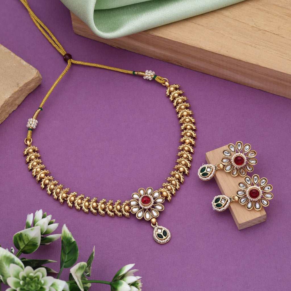 Devotional Matte Gold Necklace Set