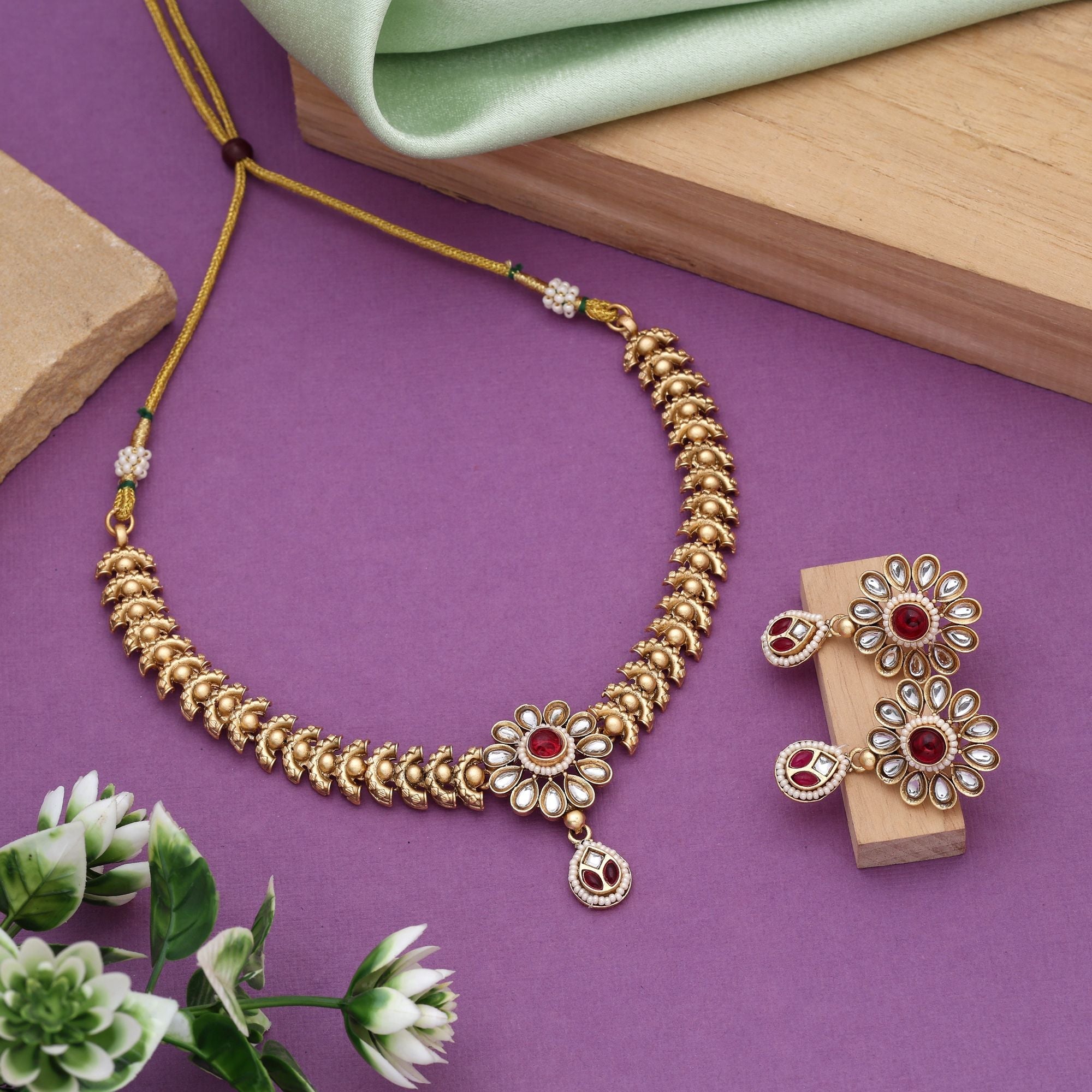 Temple Style Radha Krishna Matte Gold Set