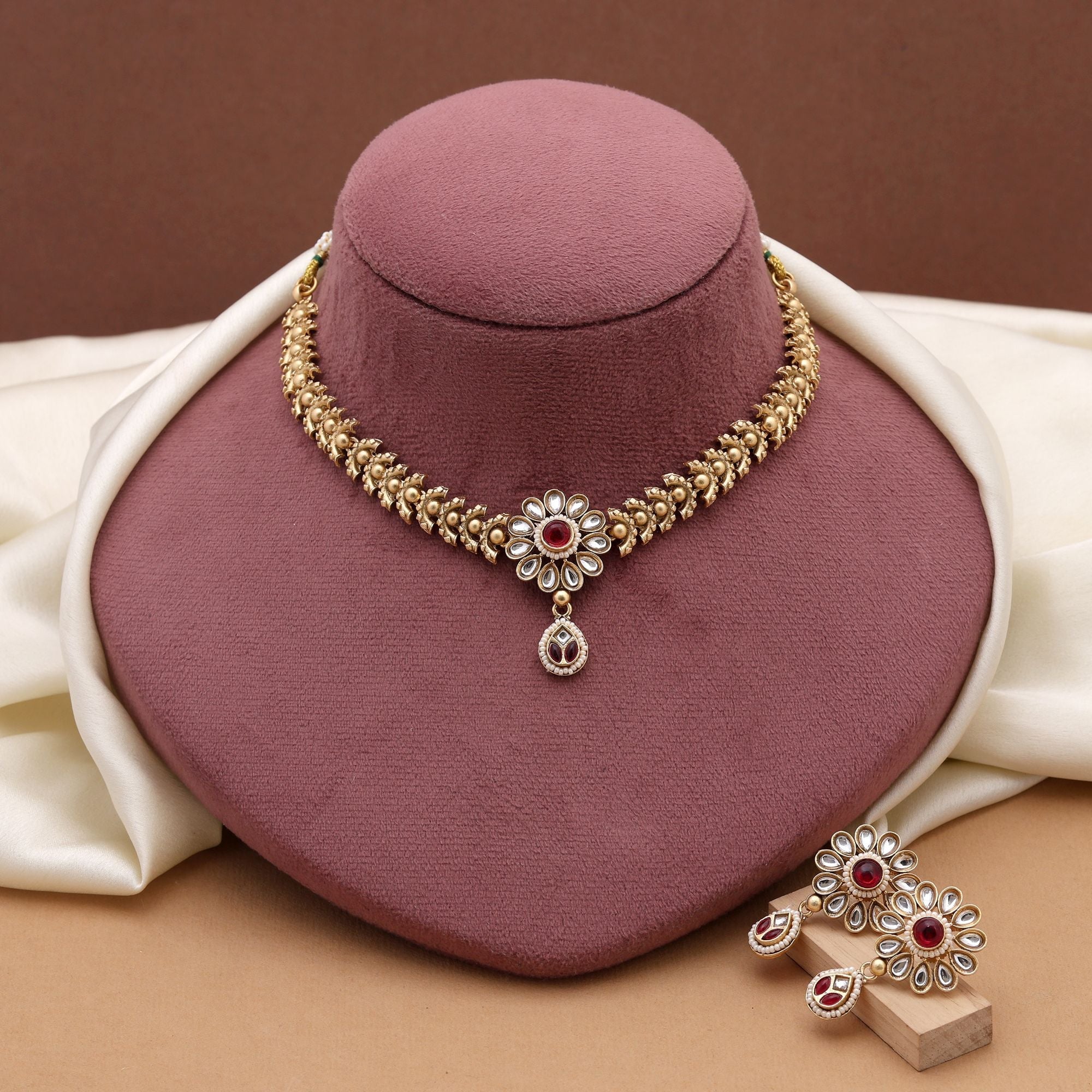 Temple Style Radha Krishna Matte Gold Set