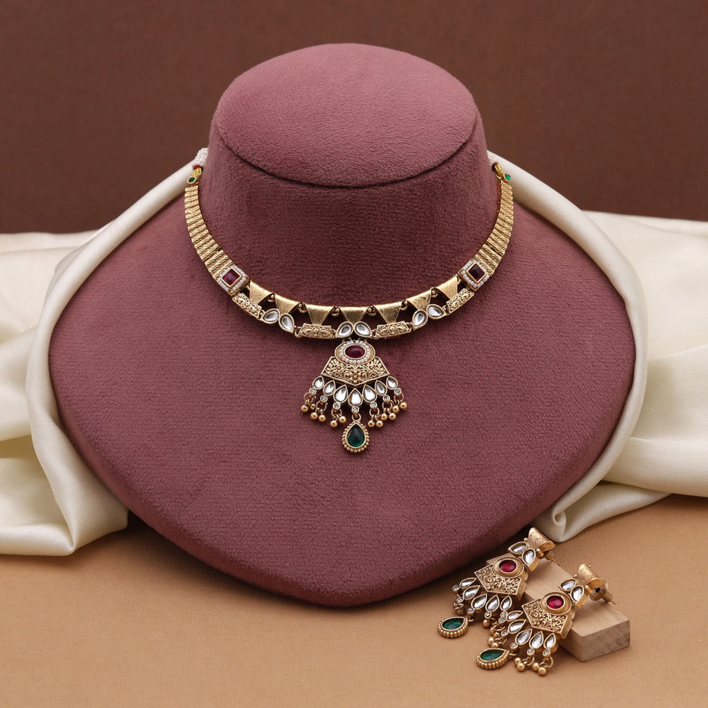 Heritage Rani & Green Matte Gold Necklace Set