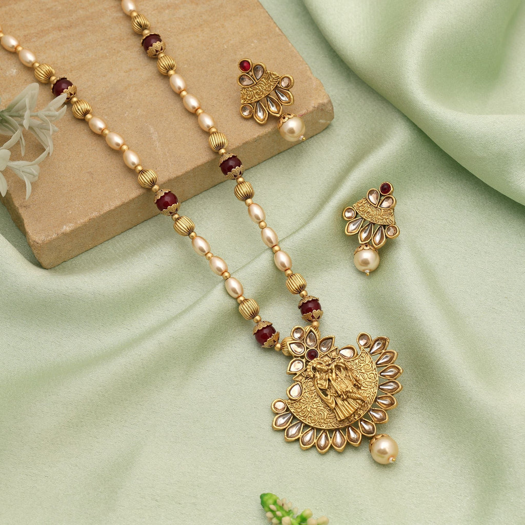 Maroon Traditional Indian Matte Gold Necklace Set