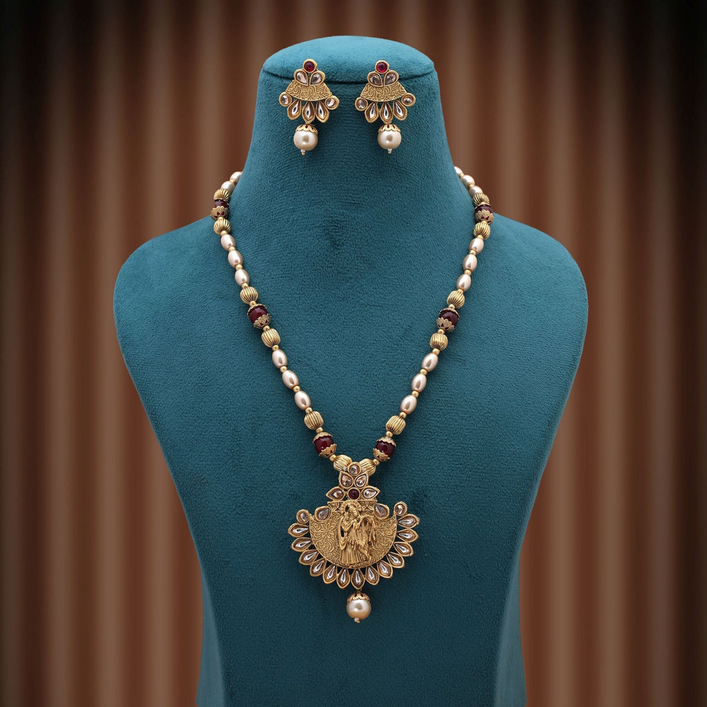 Maroon Traditional Indian Matte Gold Necklace Set